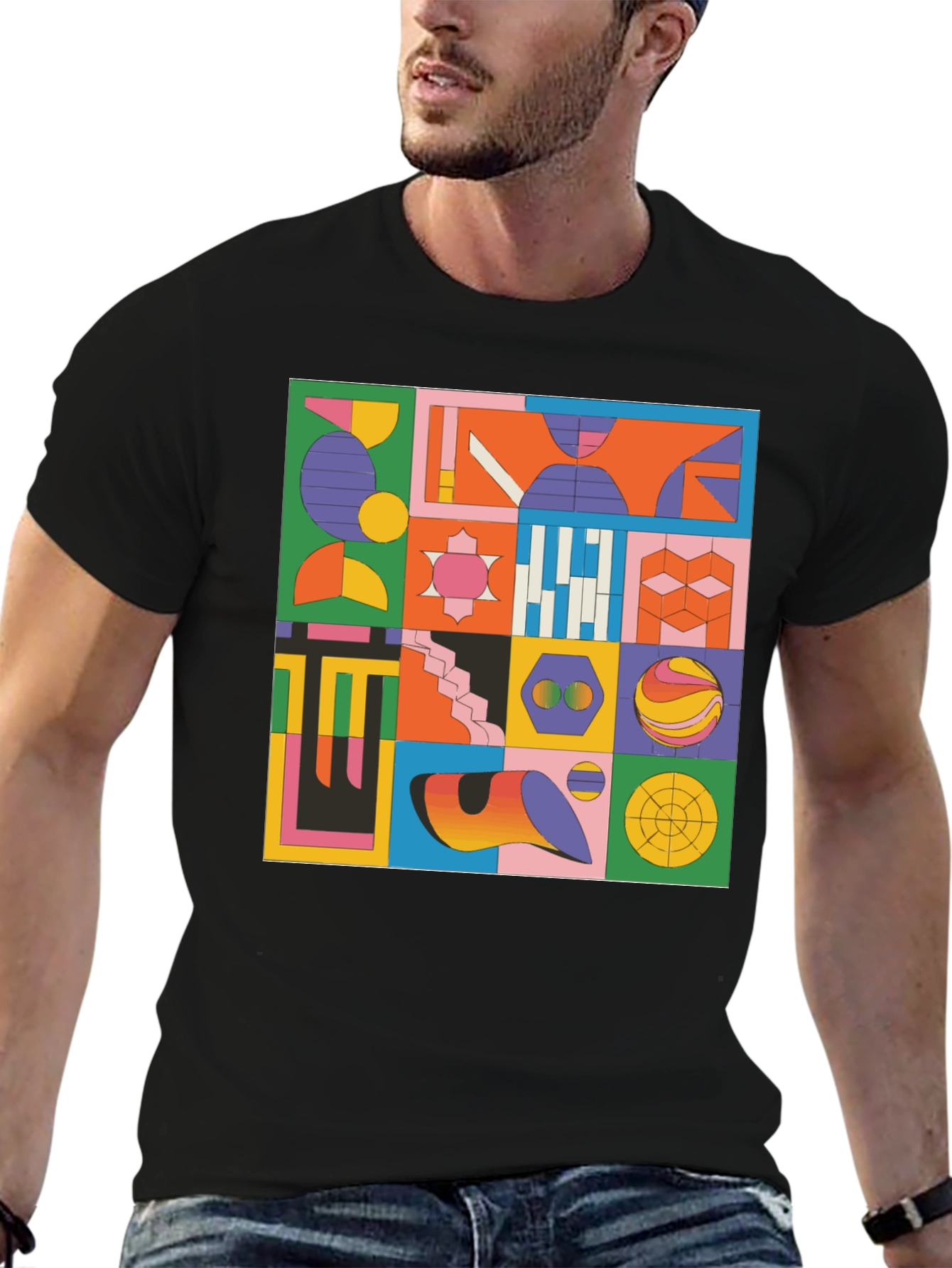 Geometric Pattern Graphic Tee - Modern Art T-Shirt