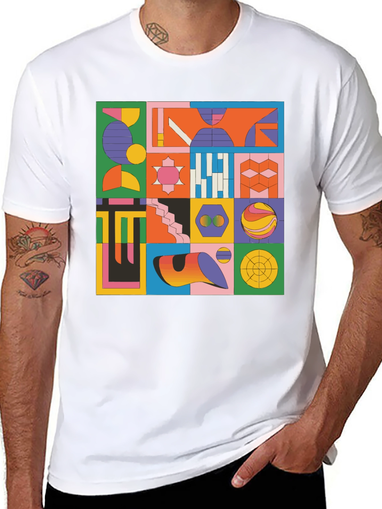 Geometric Pattern Graphic Tee - Modern Art T-Shirt