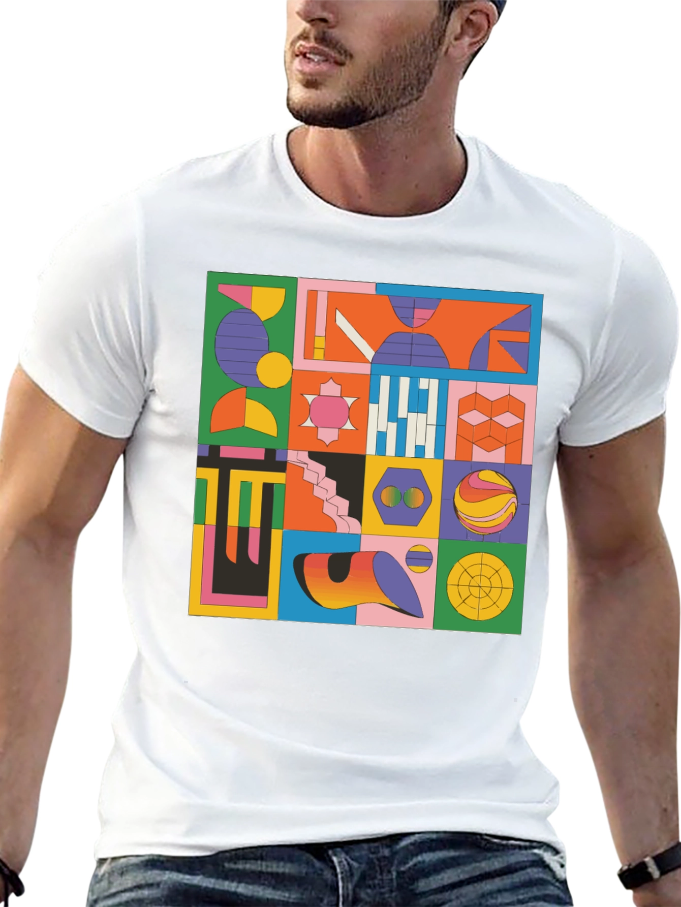 Geometric Pattern Graphic Tee - Modern Art T-Shirt