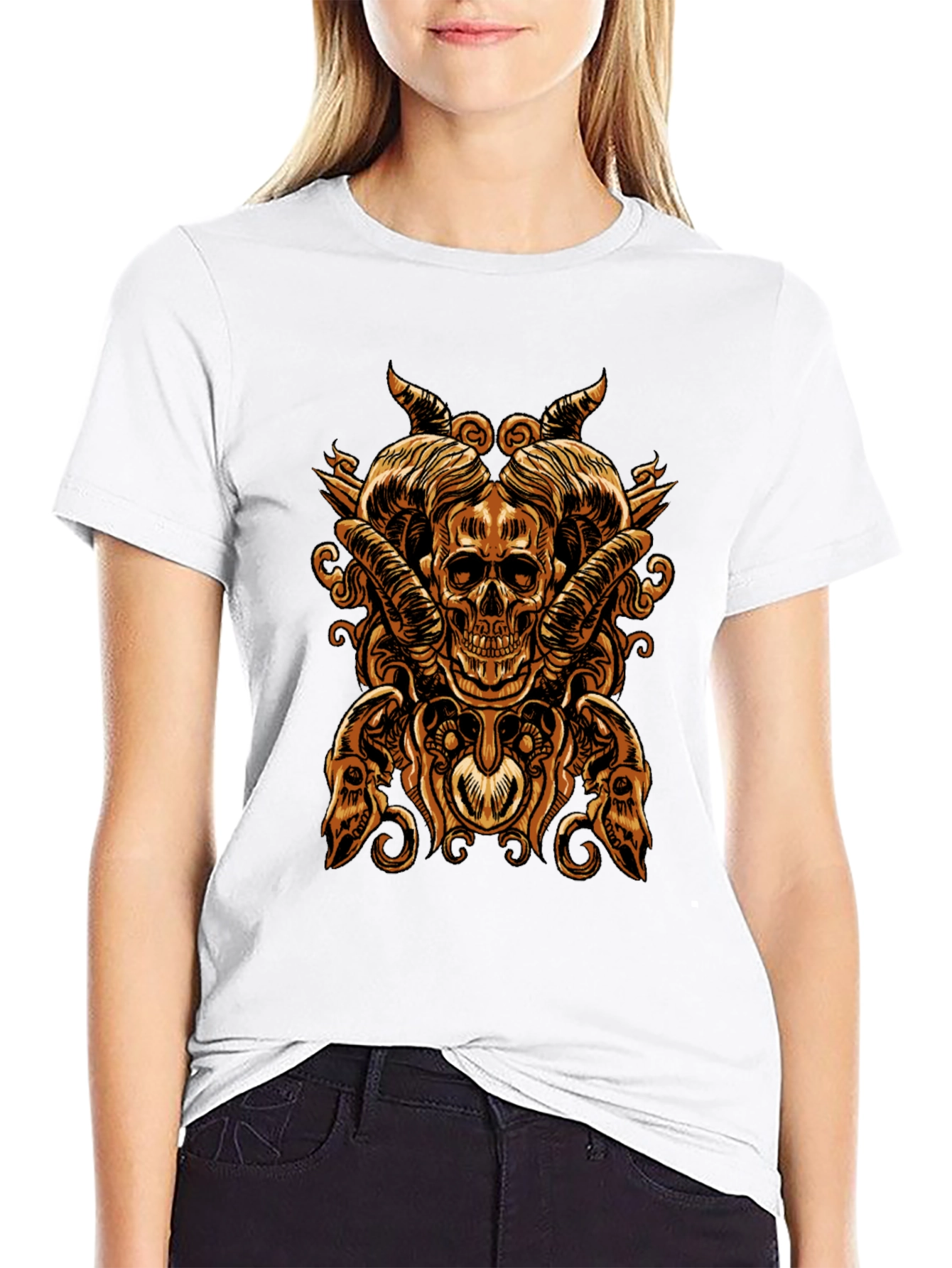 Skull & Horns Graphic Tee - Bold Gothic Design