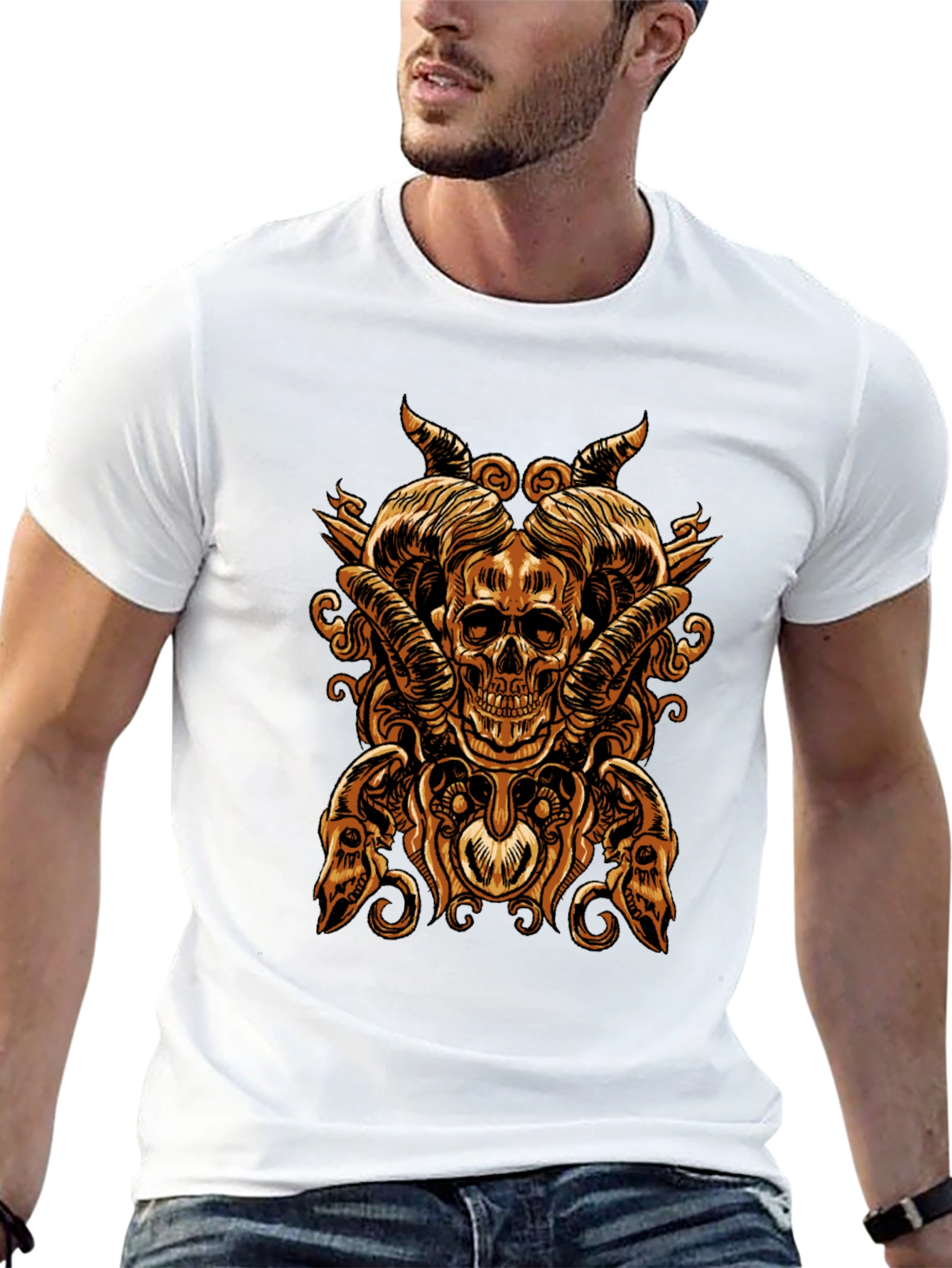 Skull & Horns Graphic Tee - Bold Gothic Design