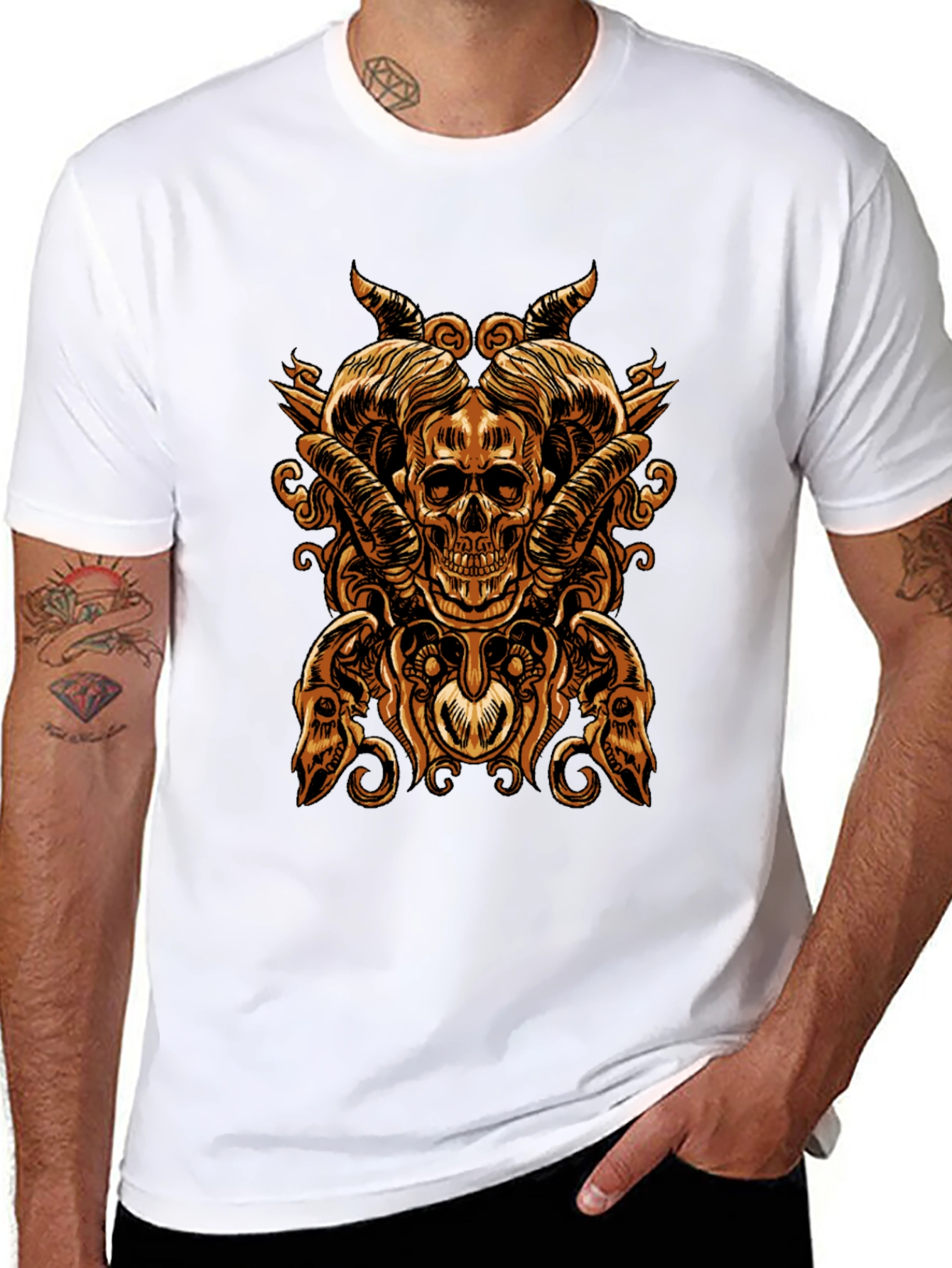Skull & Horns Graphic Tee - Bold Gothic Design
