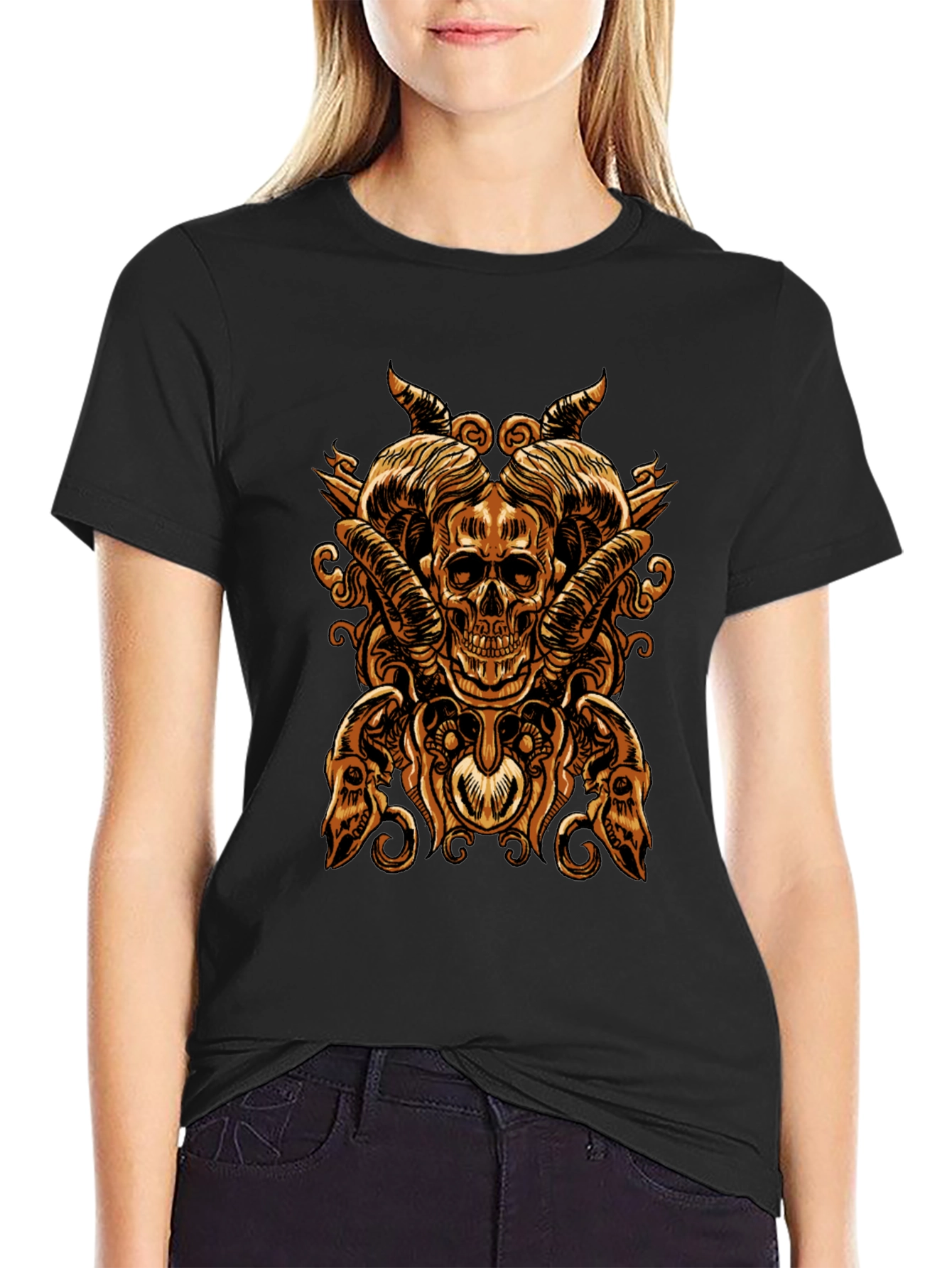 Skull & Horns Graphic Tee - Bold Gothic Design