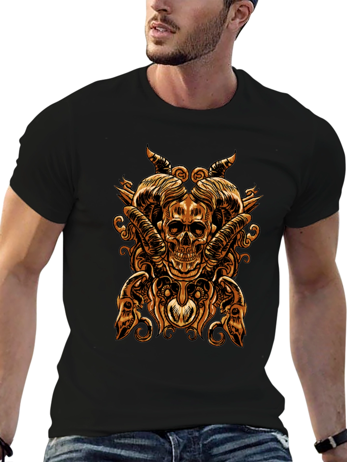 Skull & Horns Graphic Tee - Bold Gothic Design