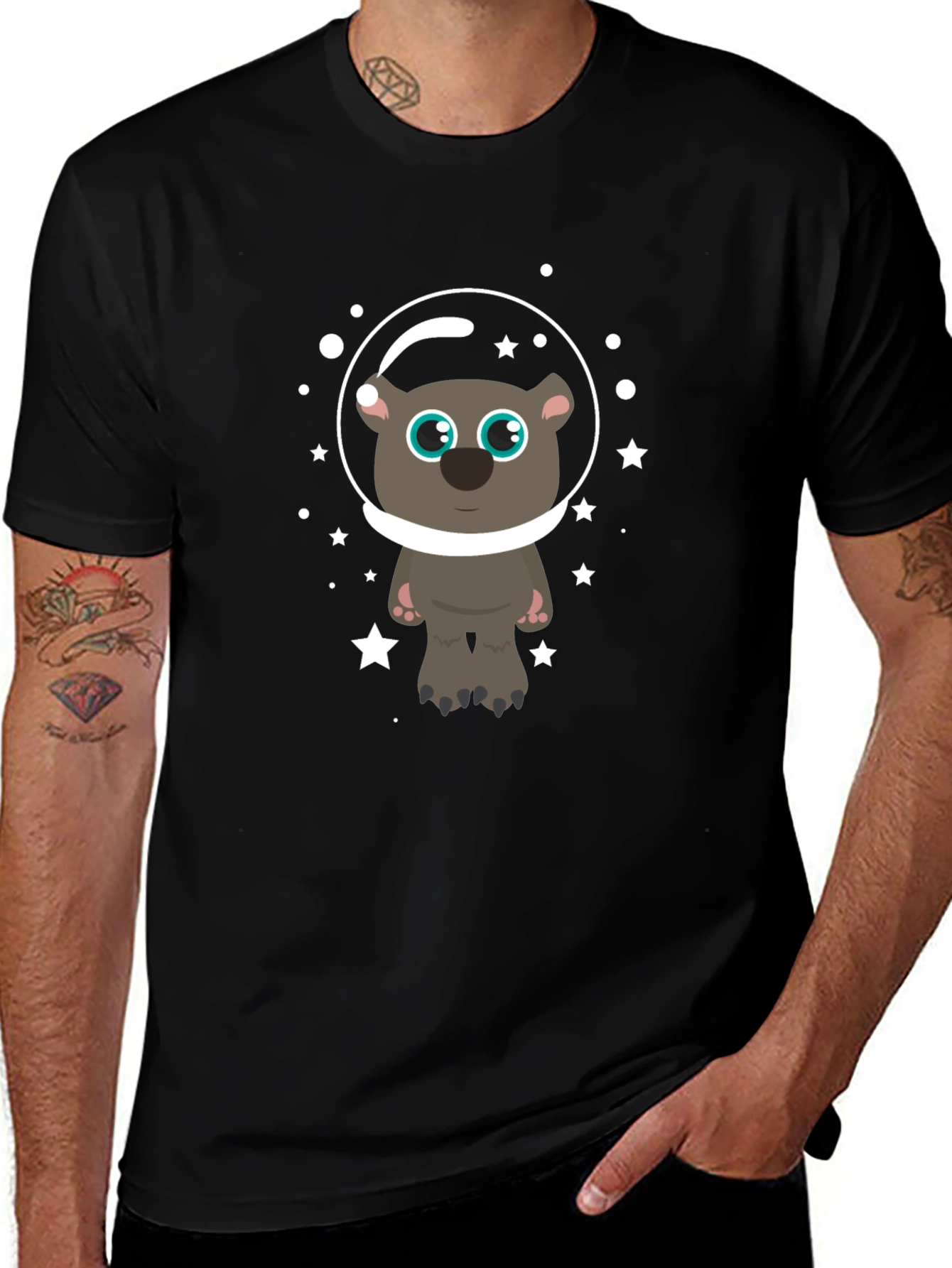 Bear Astronaut Graphic Tee - Cool Space Theme