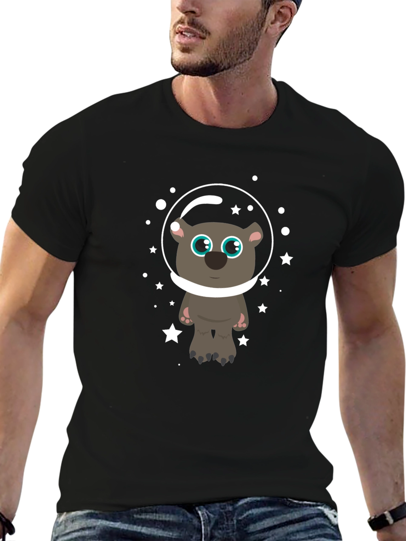 Bear Astronaut Graphic Tee - Cool Space Theme