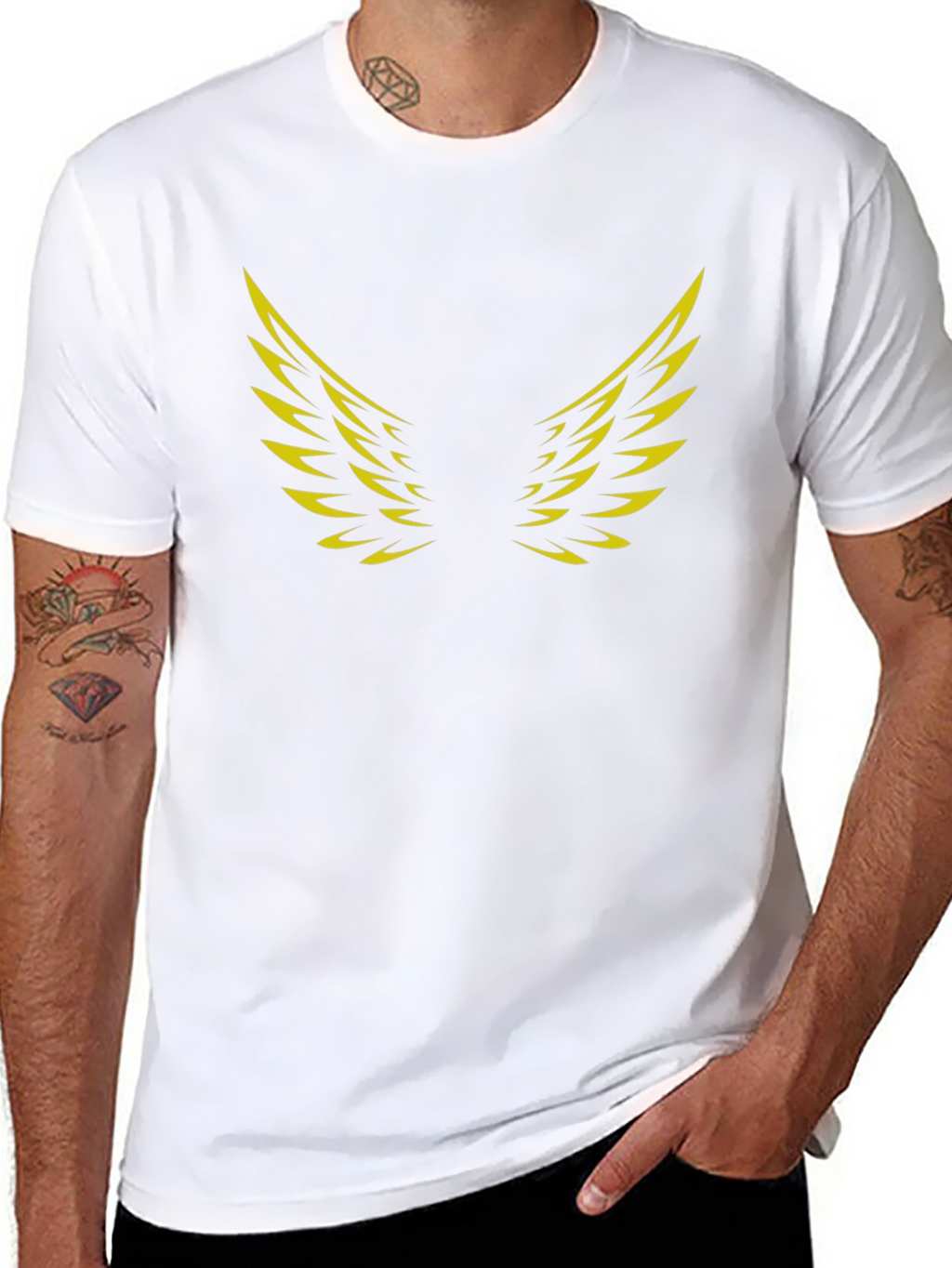 Black T-Shirt with Golden Wings Graphic