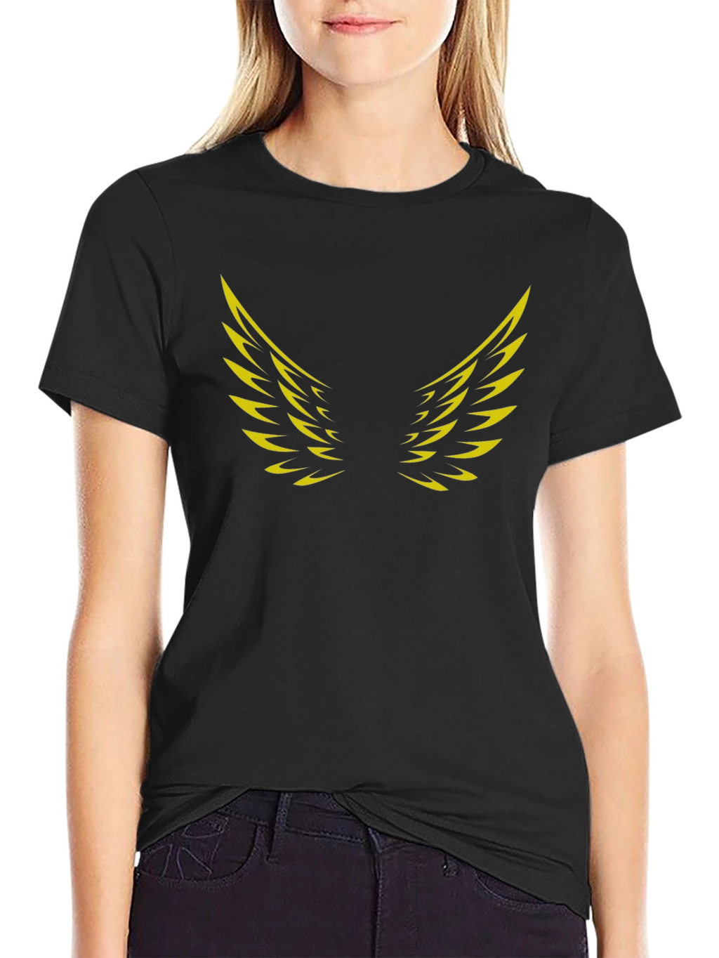 Black T-Shirt with Golden Wings Graphic