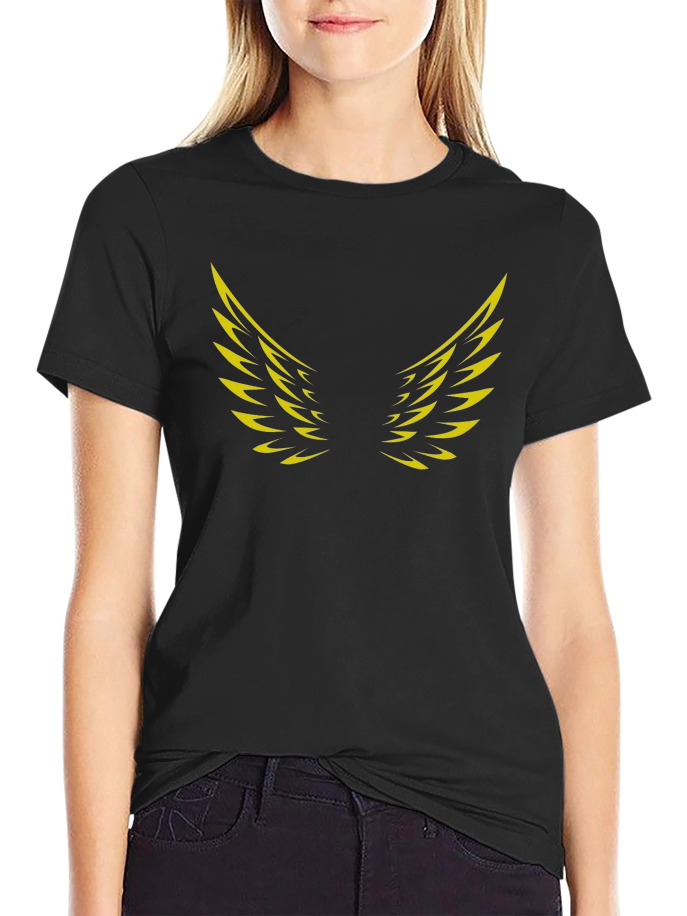 Black T-Shirt with Golden Wings Graphic