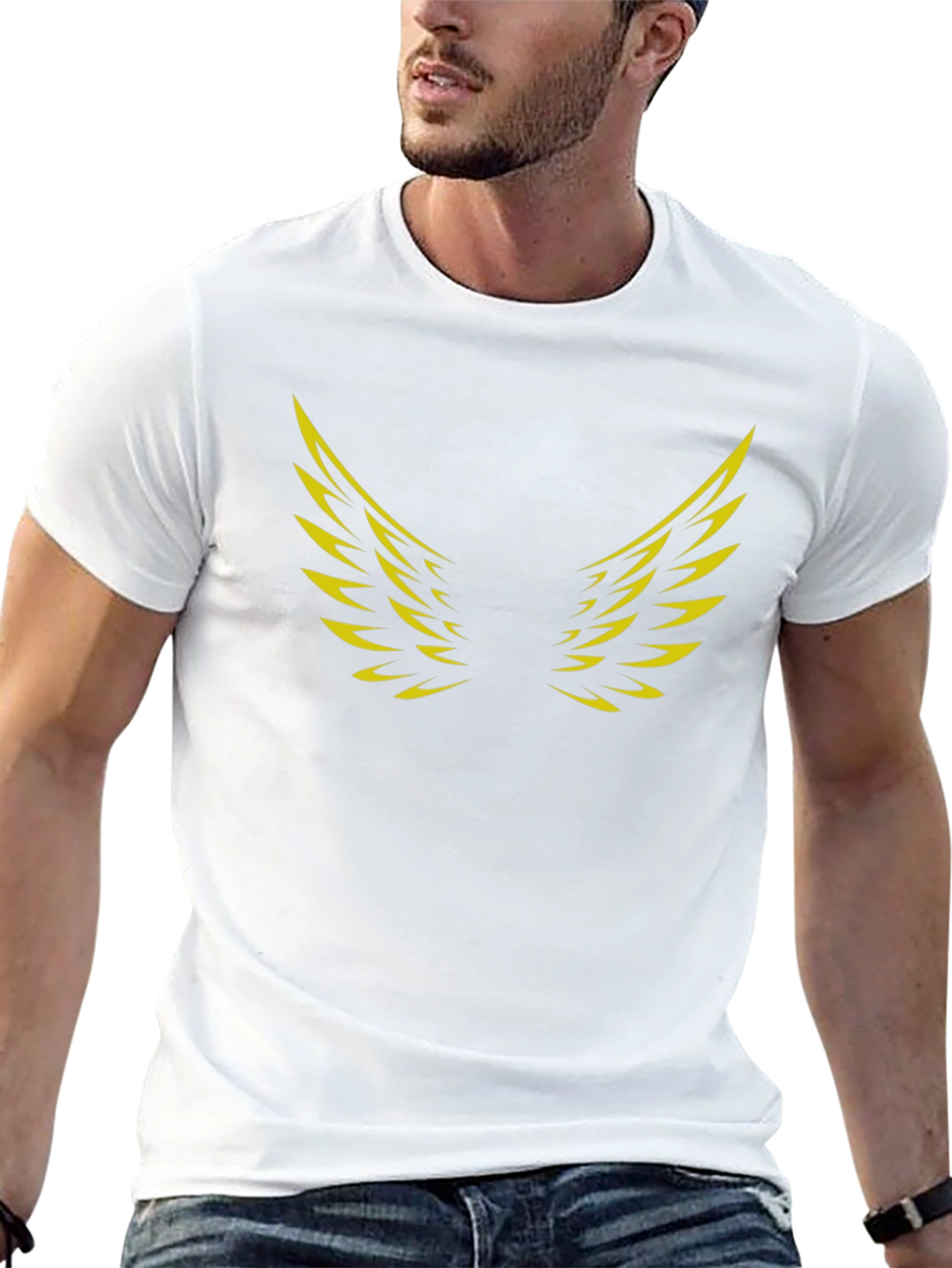 Black T-Shirt with Golden Wings Graphic