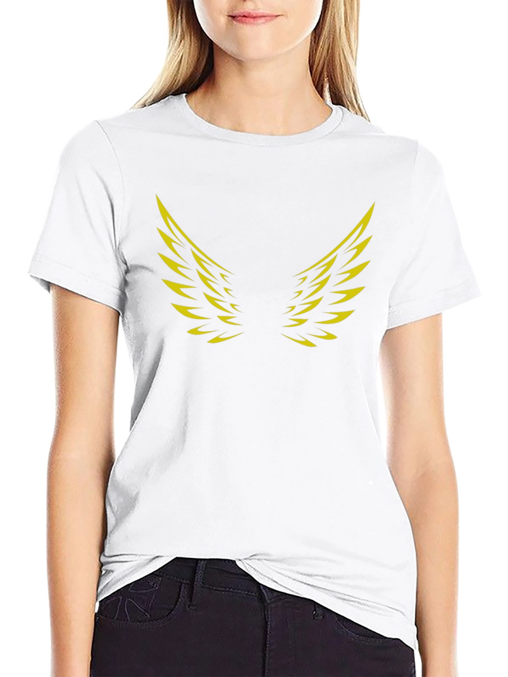Black T-Shirt with Golden Wings Graphic