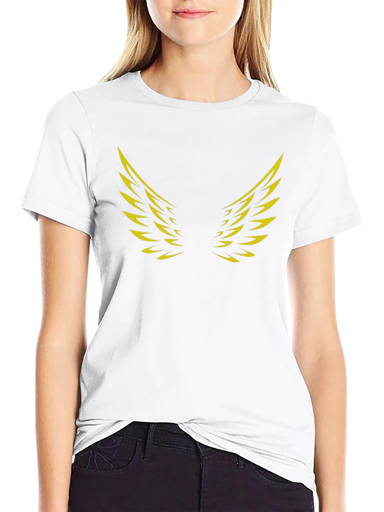 Black T-Shirt with Golden Wings Graphic