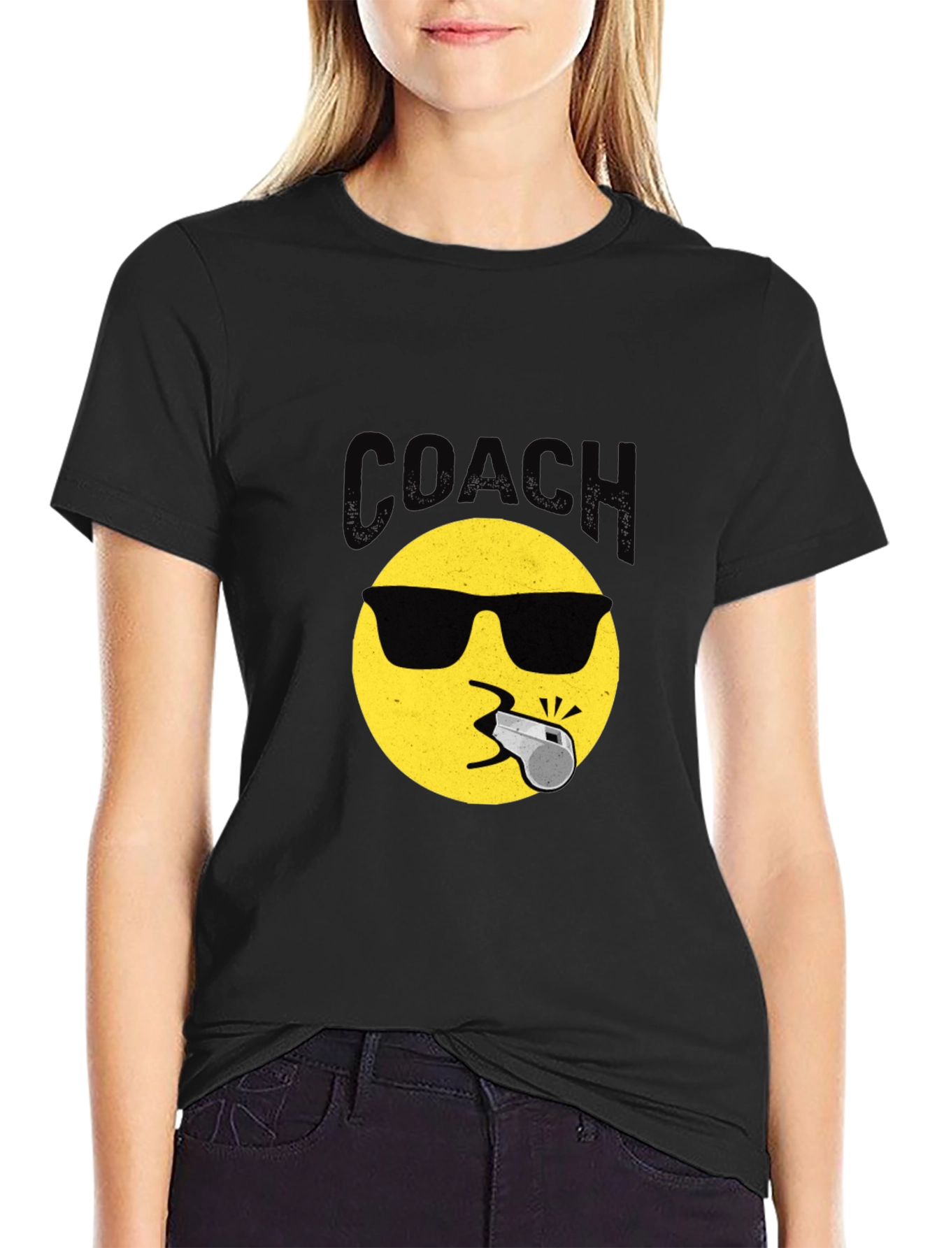 Cool Coach Emoji T-Shirt - Black Crew Neck Tee