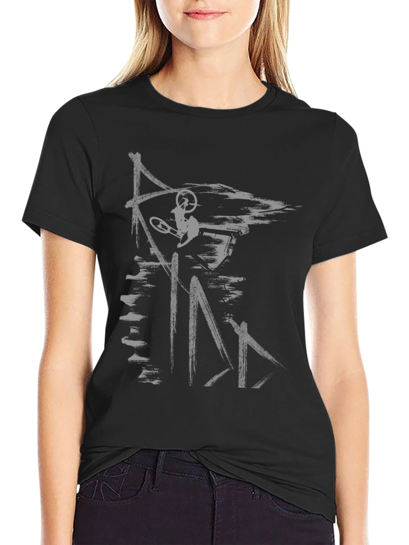 Abstract Mountain Biker Graphic Tee - Black