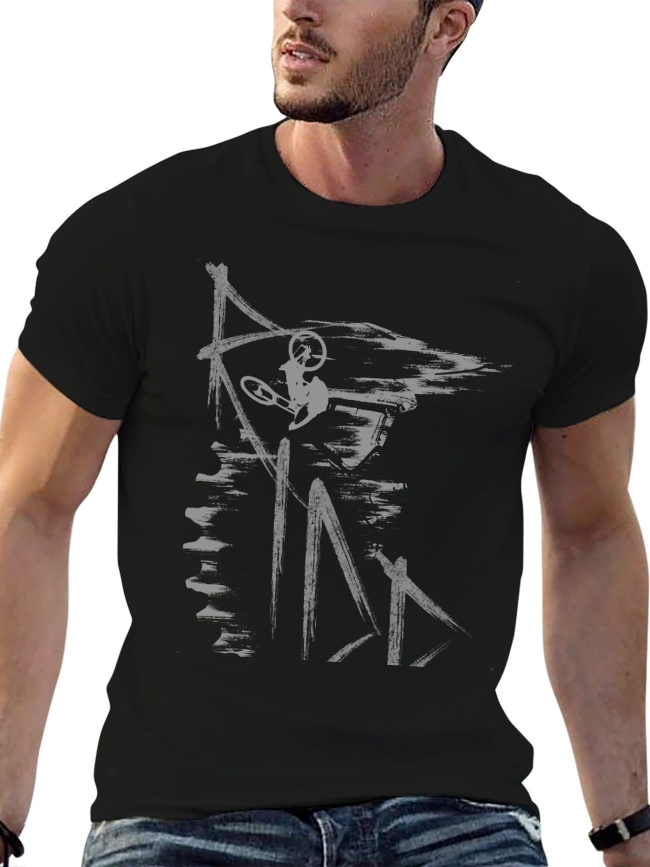 Abstract Mountain Biker Graphic Tee - Black