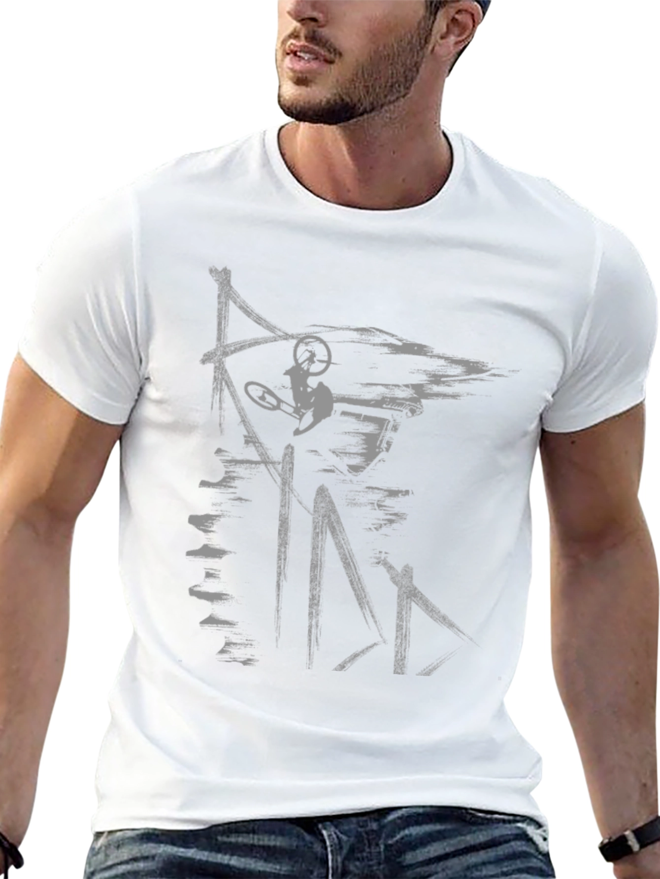 Abstract Mountain Biker Graphic Tee - Black