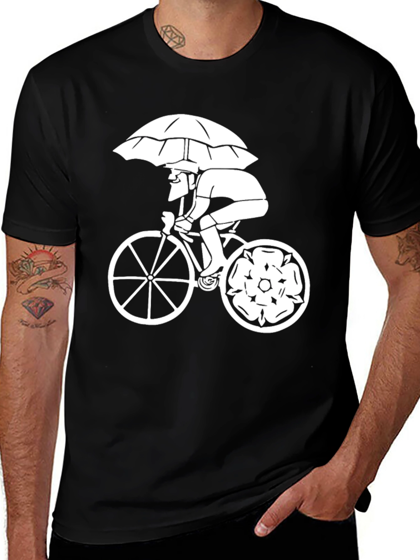 Black T-Shirt with Cyclist Print