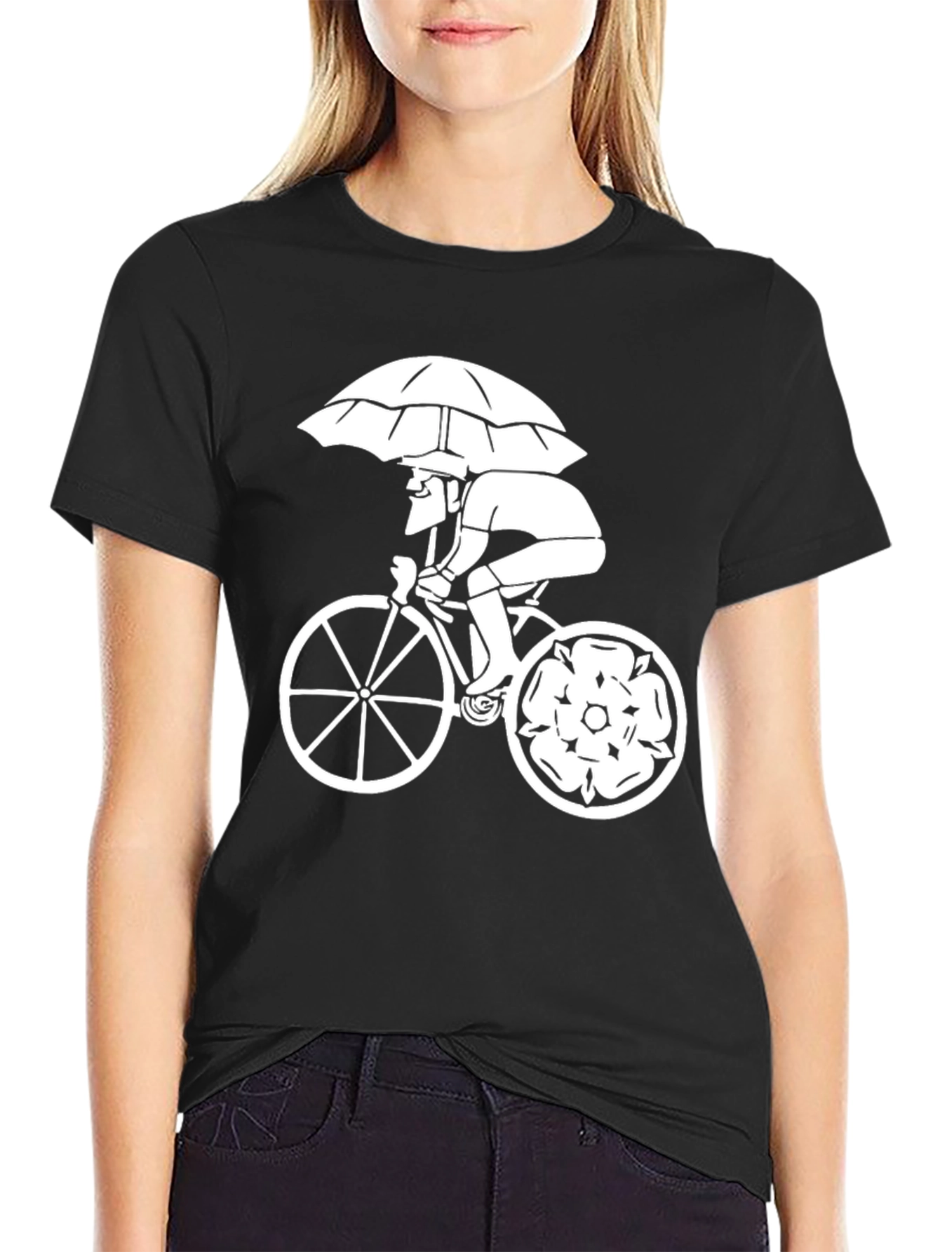 Black T-Shirt with Cyclist Print