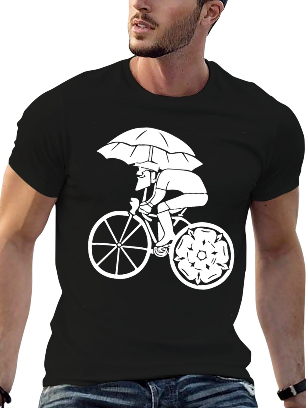 Black T-Shirt with Cyclist Print