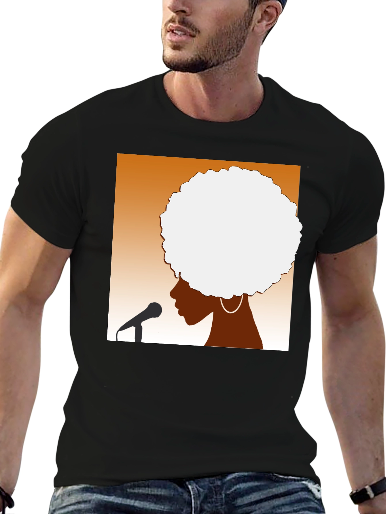 Afro Silhouette Graphic Tee - Black Cotton T-Shirt
