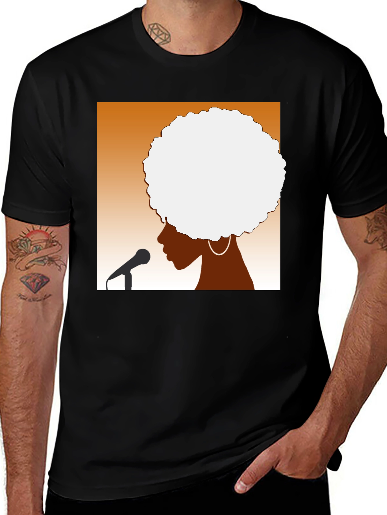 Afro Silhouette Graphic Tee - Black Cotton T-Shirt