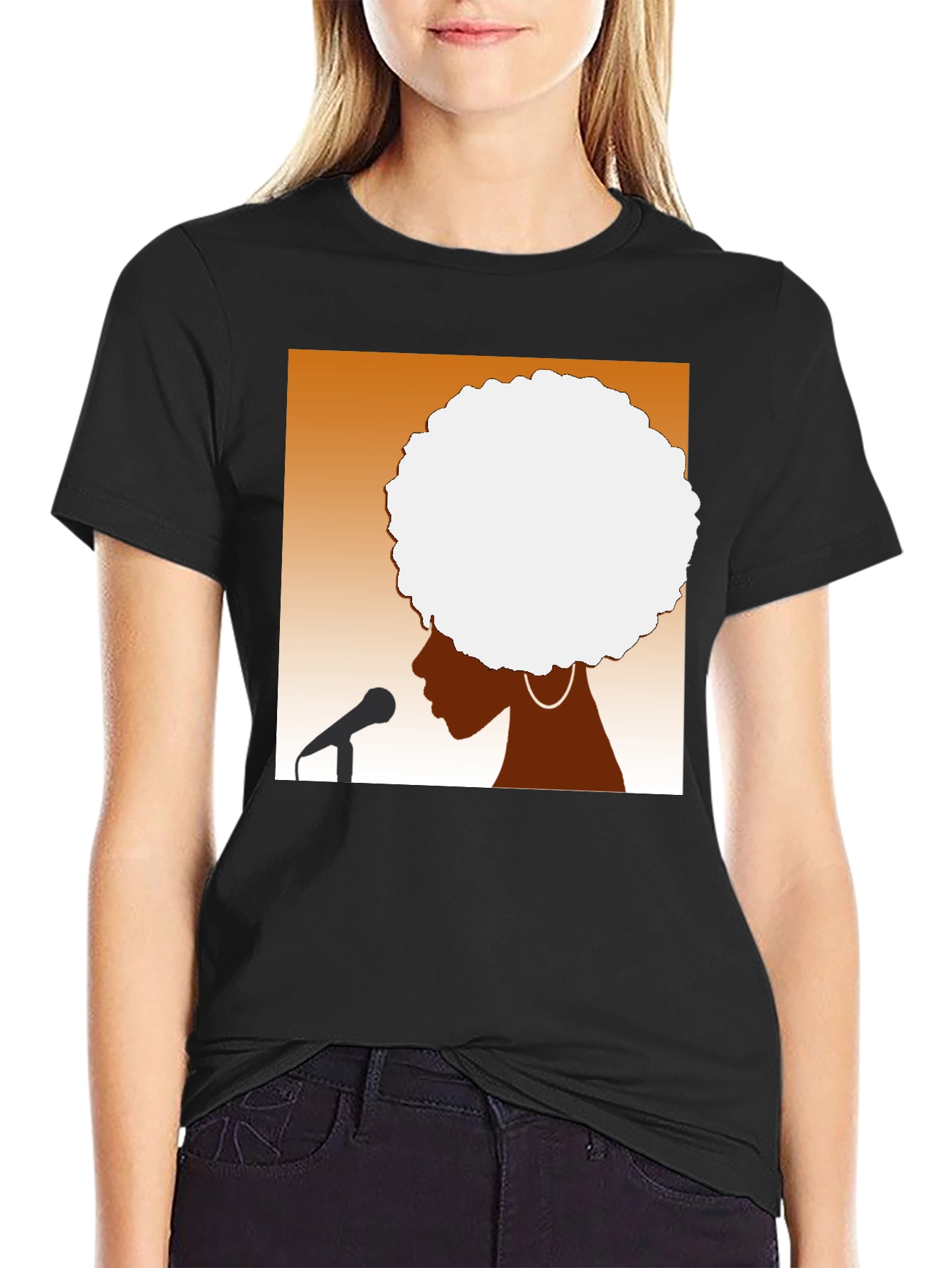 Afro Silhouette Graphic Tee - Black Cotton T-Shirt