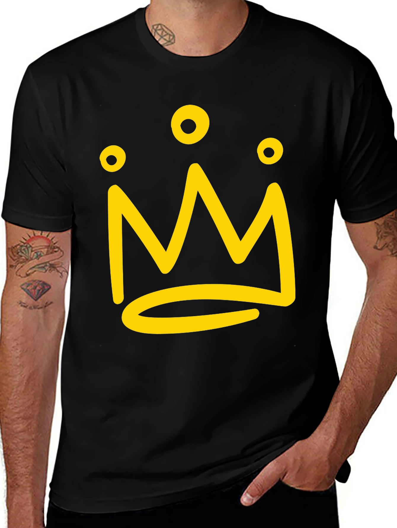 Crown Graphic Tee - Black Cotton Casual Shirt