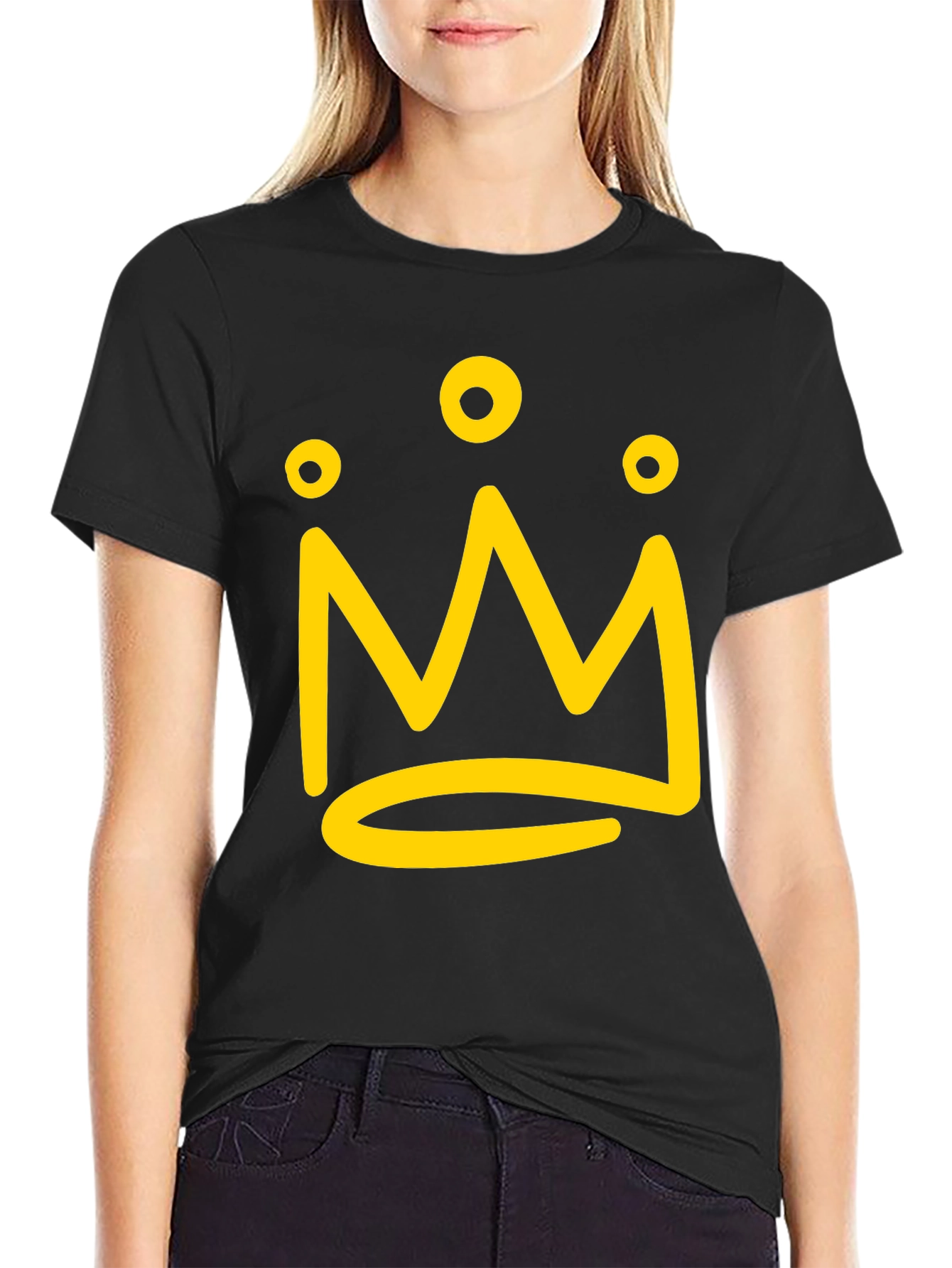 Crown Graphic Tee - Black Cotton Casual Shirt