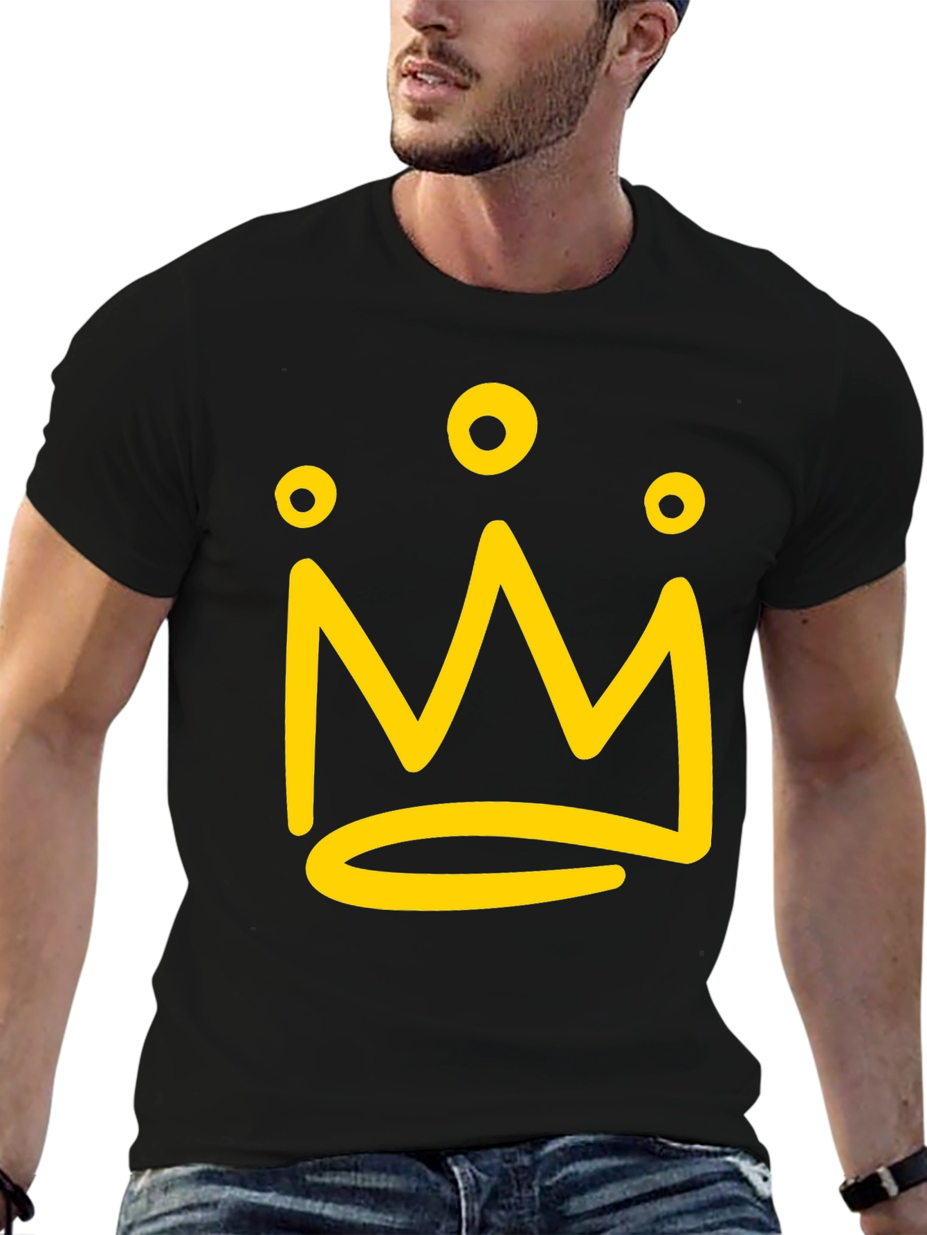 Crown Graphic Tee - Black Cotton Casual Shirt
