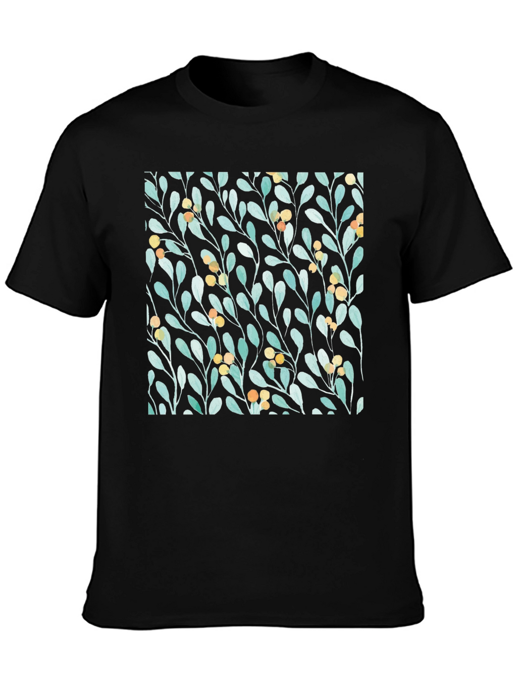 Botanical Leaves & Berries Black T-Shirt