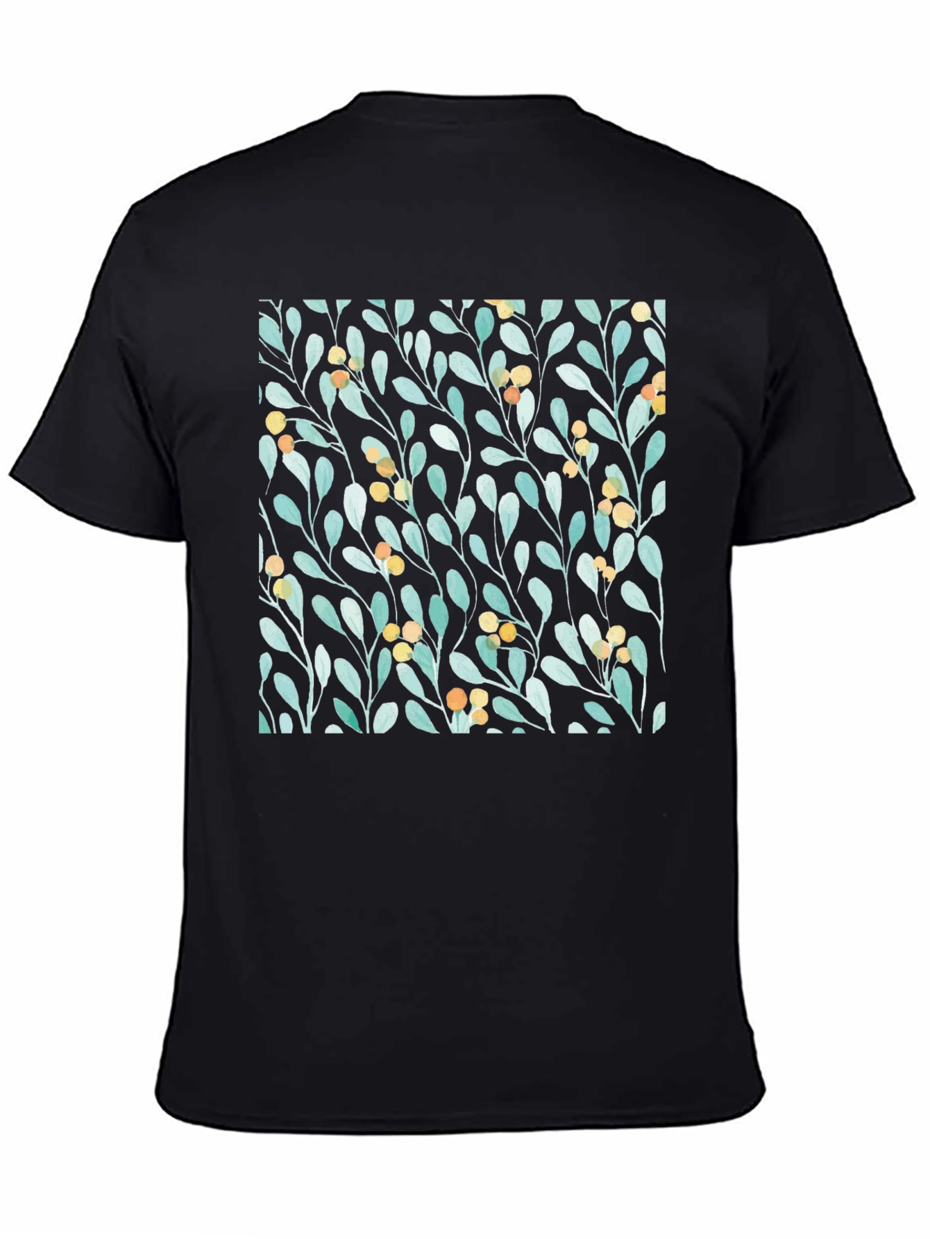 Botanical Leaves & Berries Black T-Shirt