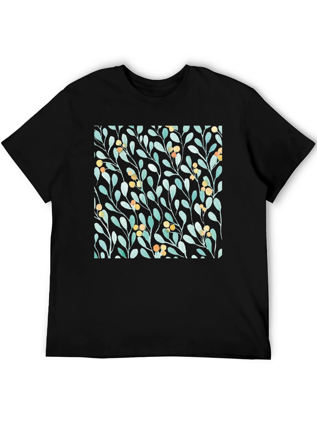 Botanical Leaves & Berries Black T-Shirt