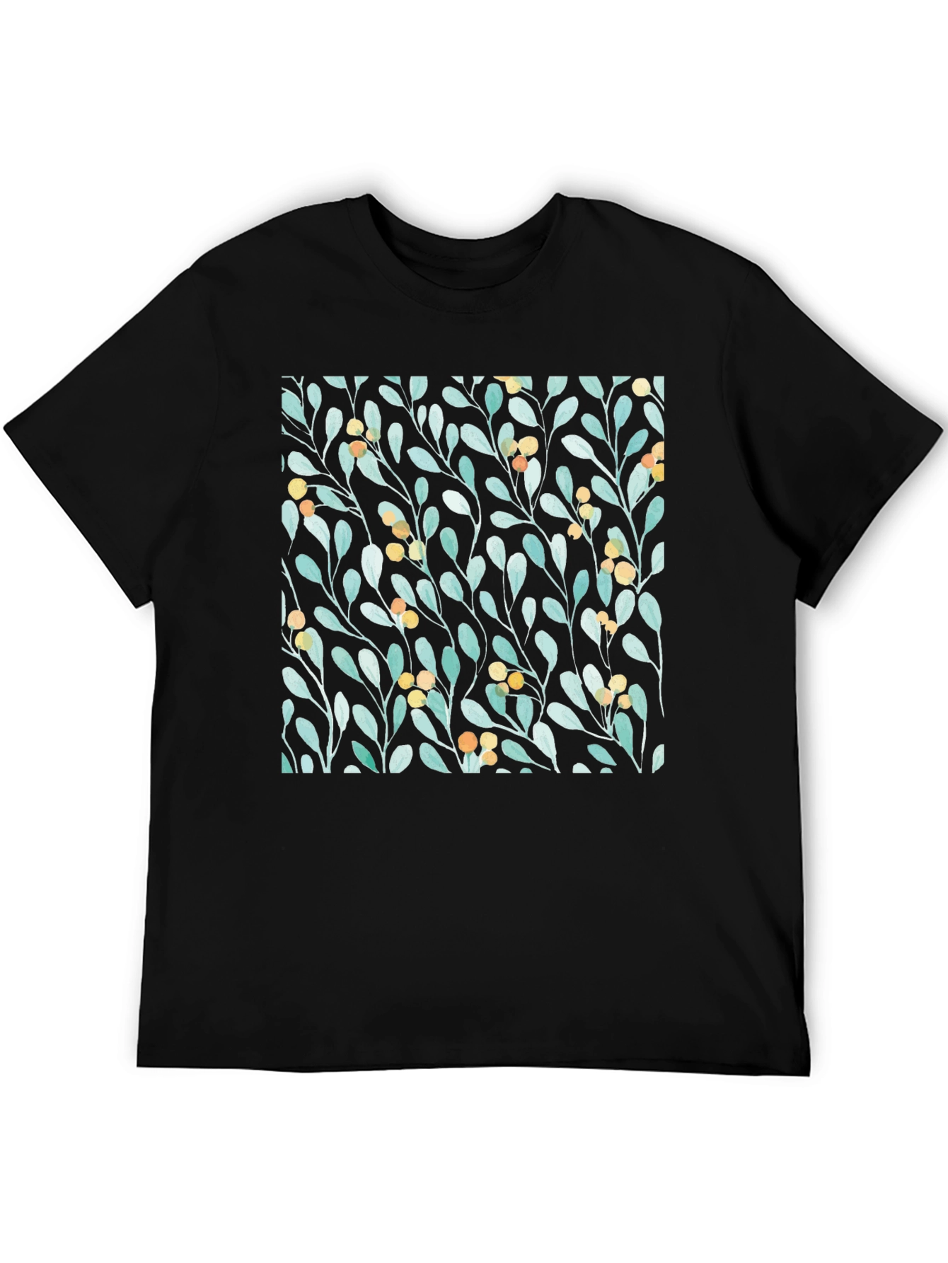 Botanical Leaves & Berries Black T-Shirt