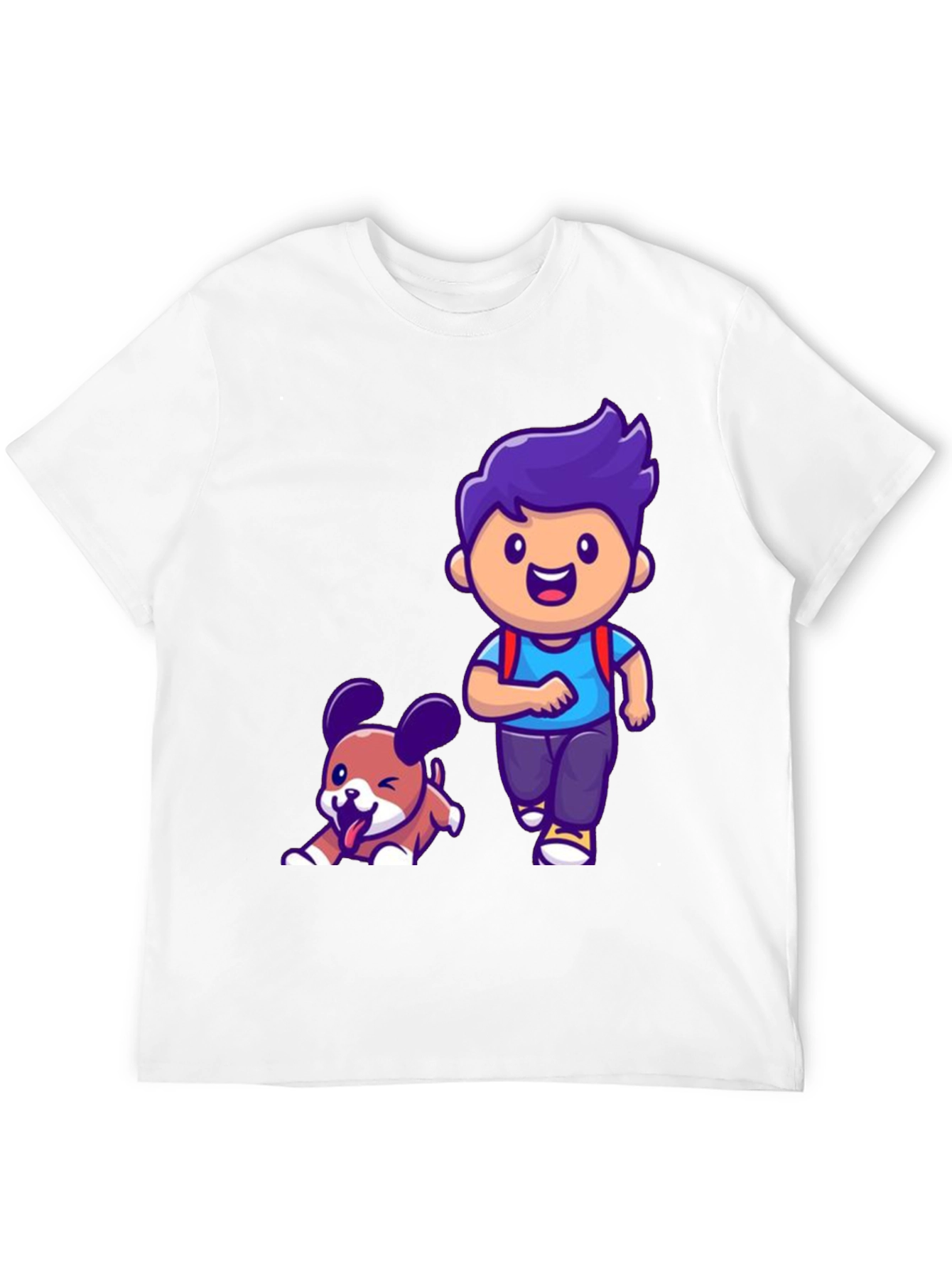 Cartoon Boy and Dog Graphic T-Shirt