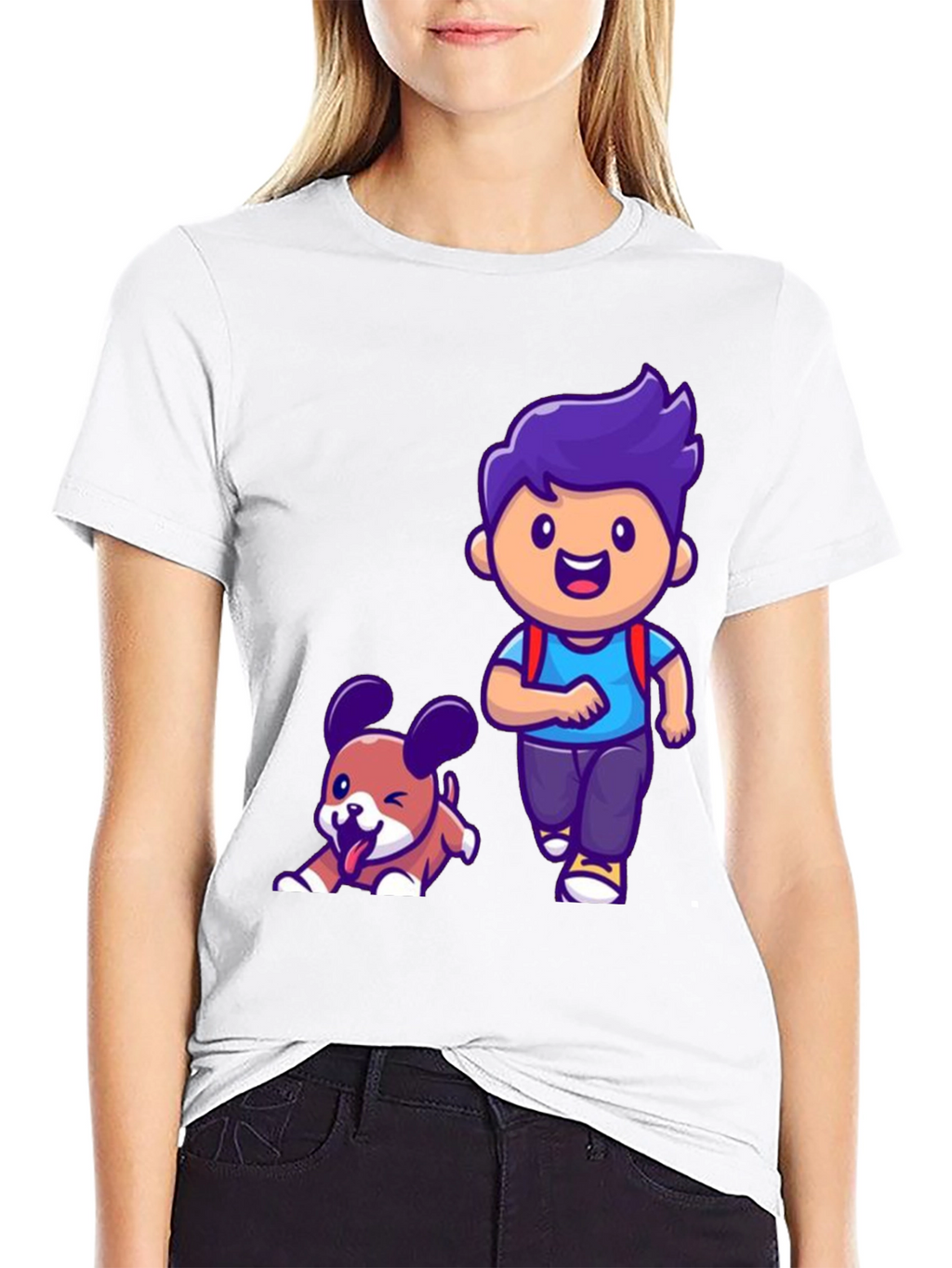 Cartoon Boy and Dog Graphic T-Shirt
