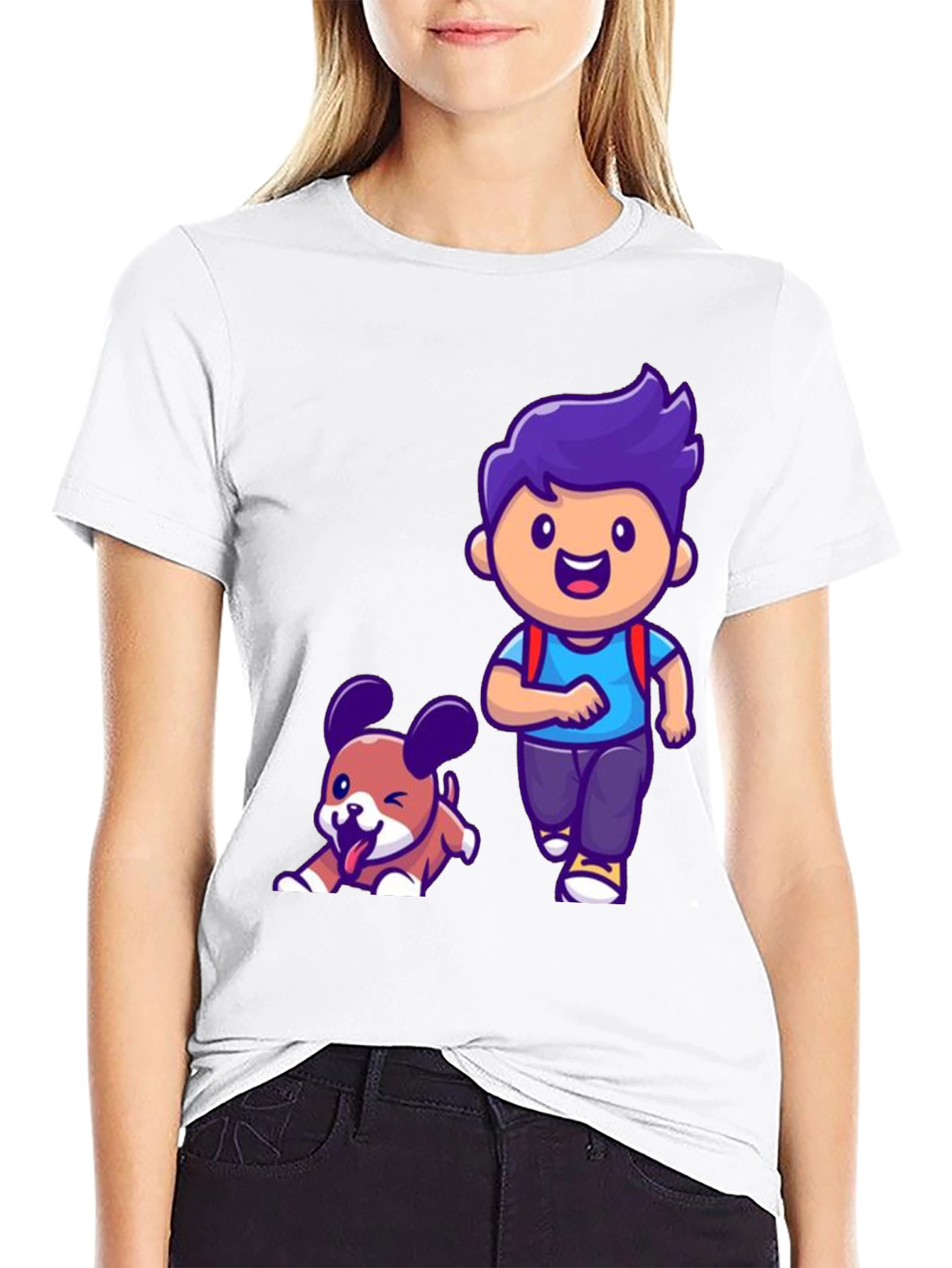 Cartoon Boy and Dog Graphic T-Shirt