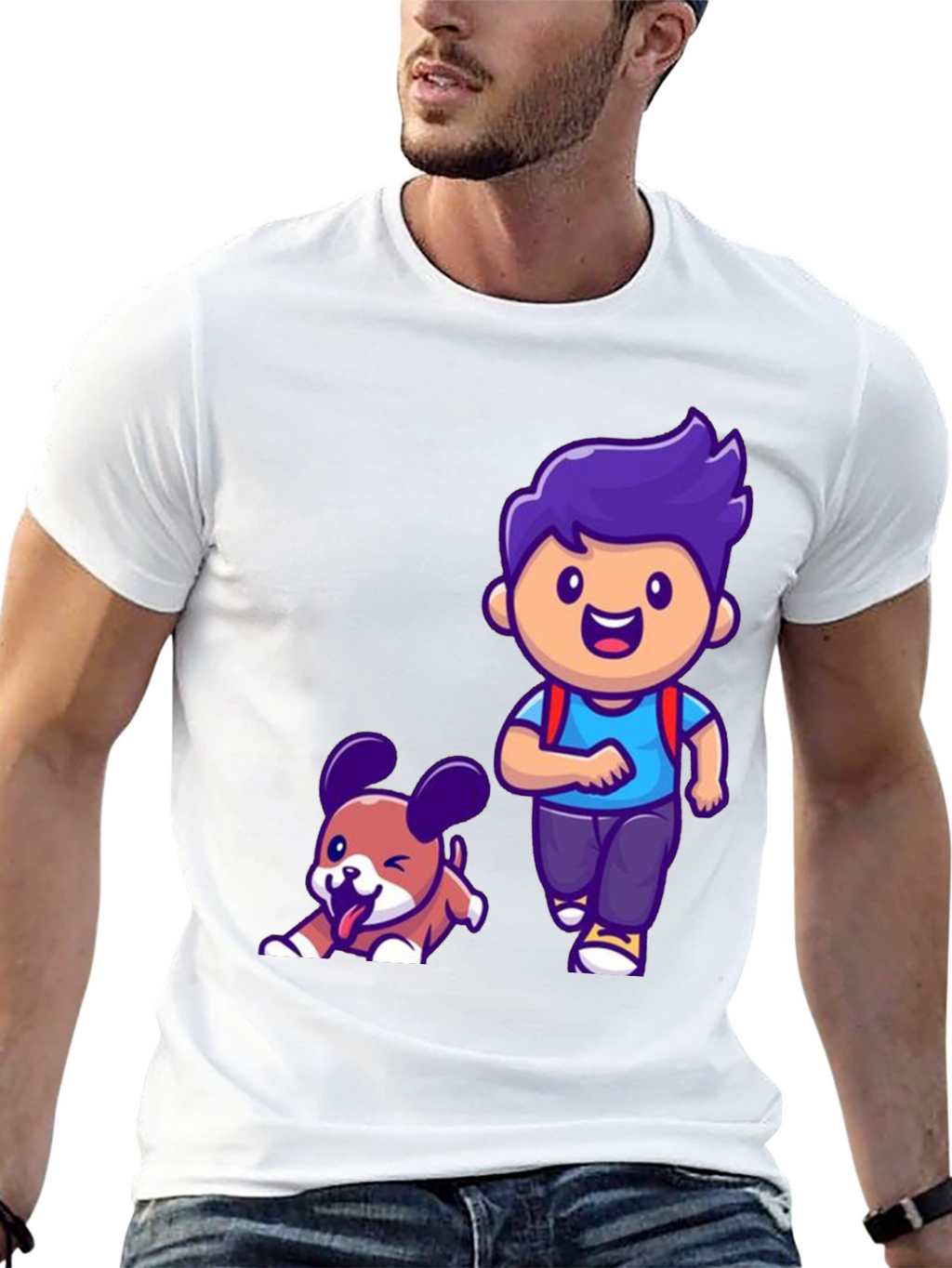 Cartoon Boy and Dog Graphic T-Shirt