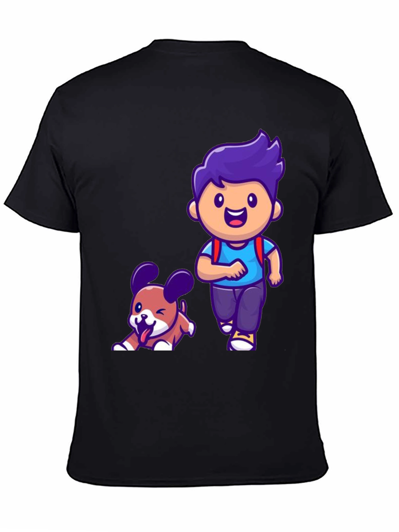 Cartoon Boy and Dog Graphic T-Shirt
