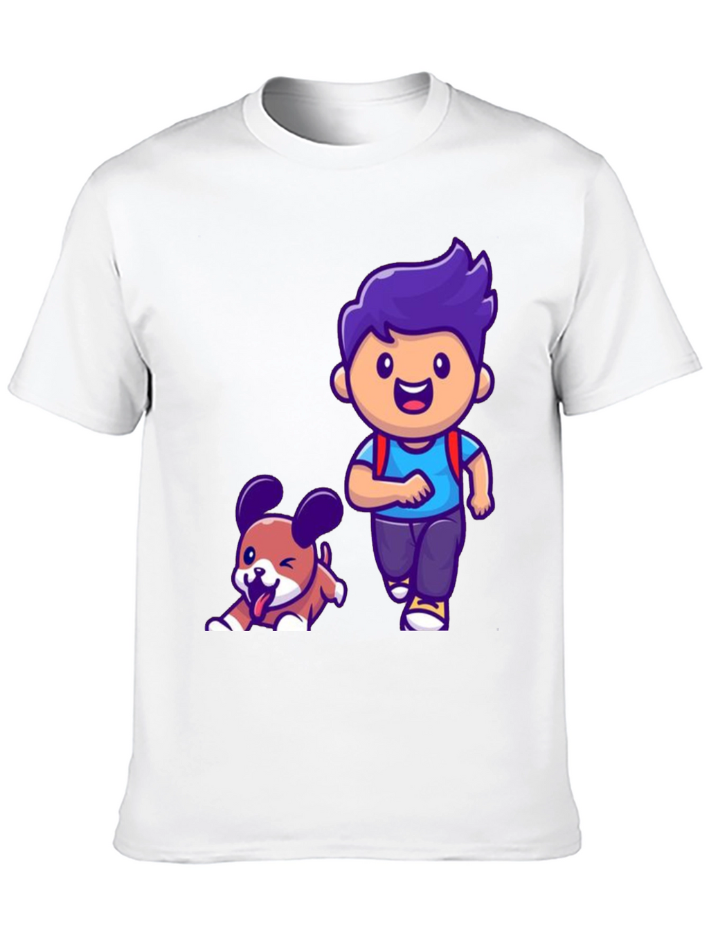 Cartoon Boy and Dog Graphic T-Shirt
