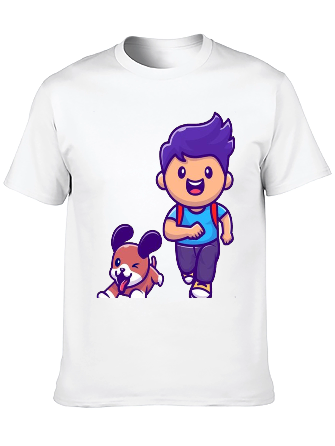 Cartoon Boy and Dog Graphic T-Shirt
