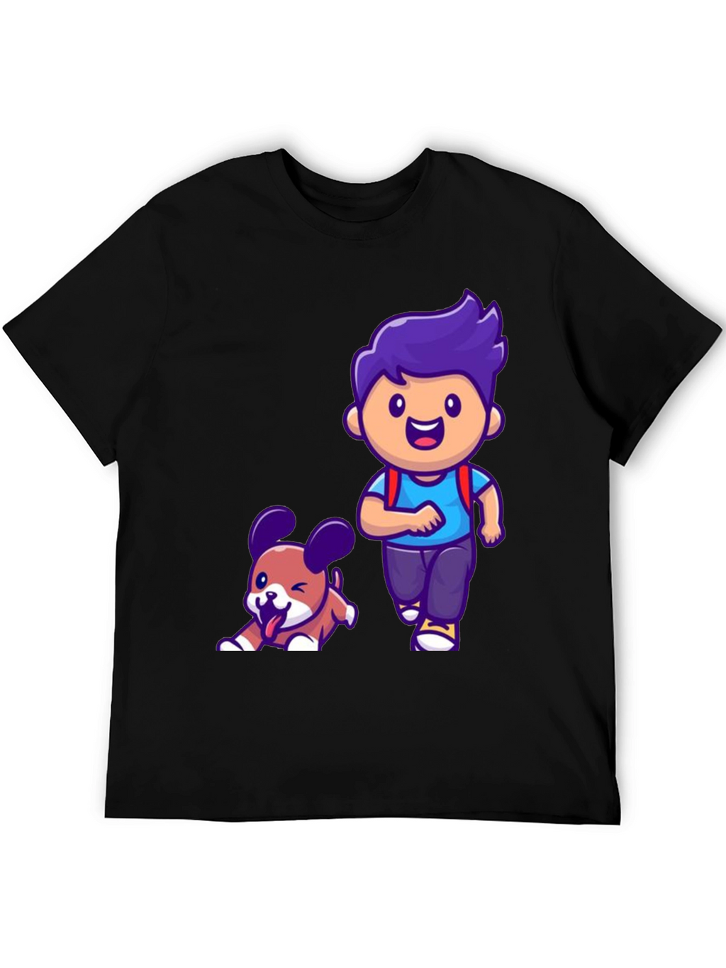 Cartoon Boy and Dog Graphic T-Shirt