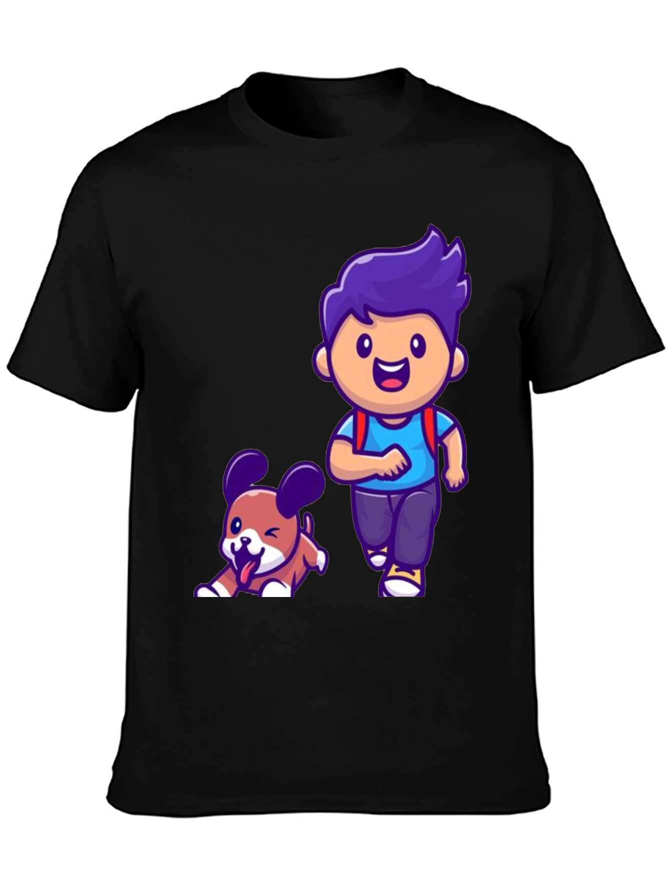 Cartoon Boy and Dog Graphic T-Shirt