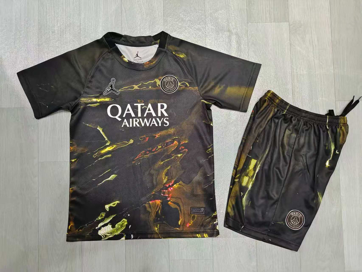 KIDS Jordan x Paris Saint-Germain (PSG) Black & Gold Training Kit (Short-Sleeve)