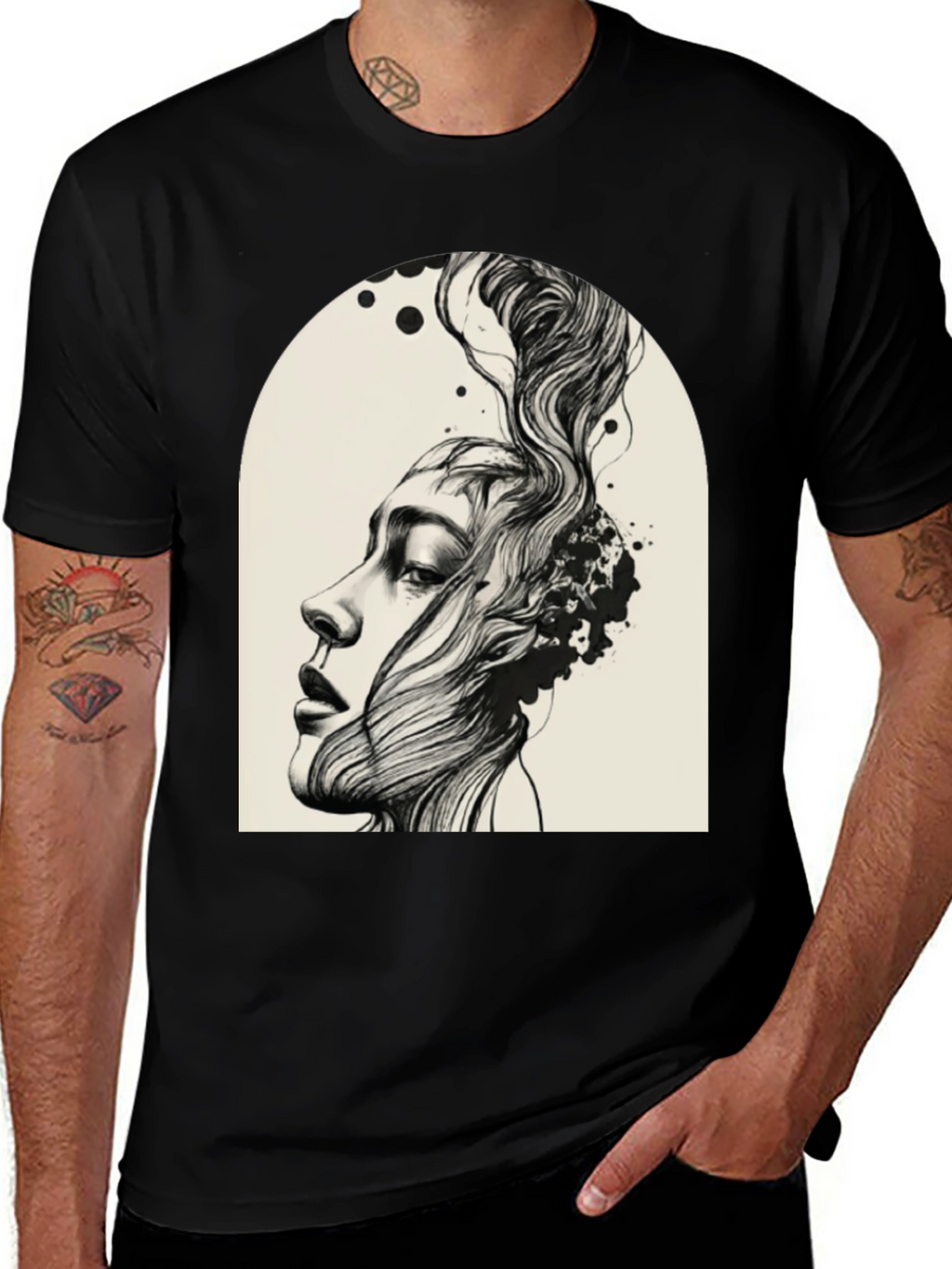 Abstract Woman Graphic Tee - Black