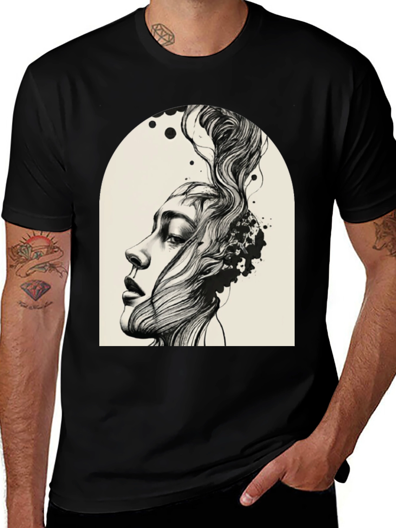 Abstract Woman Graphic Tee - Black
