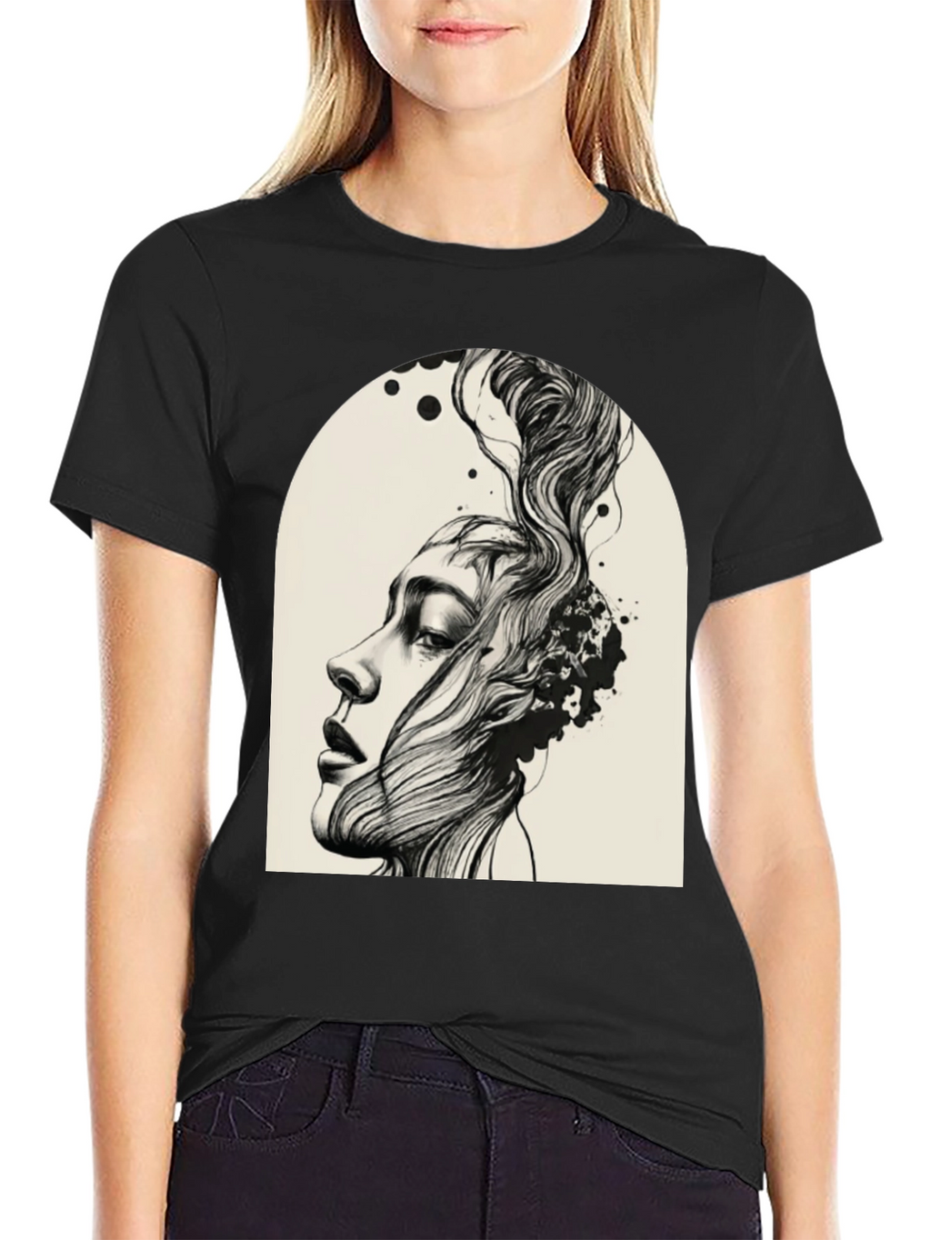 Abstract Woman Graphic Tee - Black