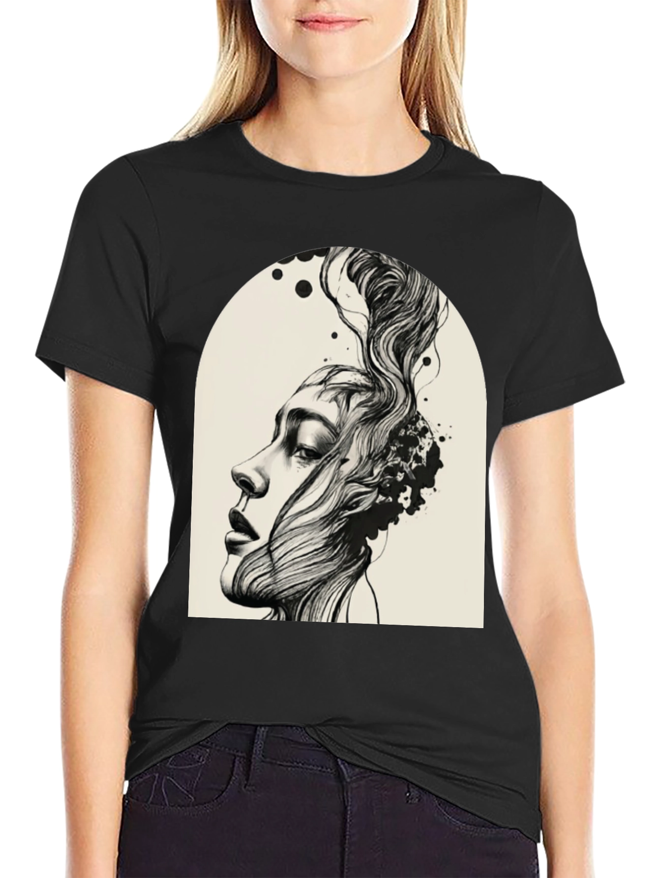 Abstract Woman Graphic Tee - Black