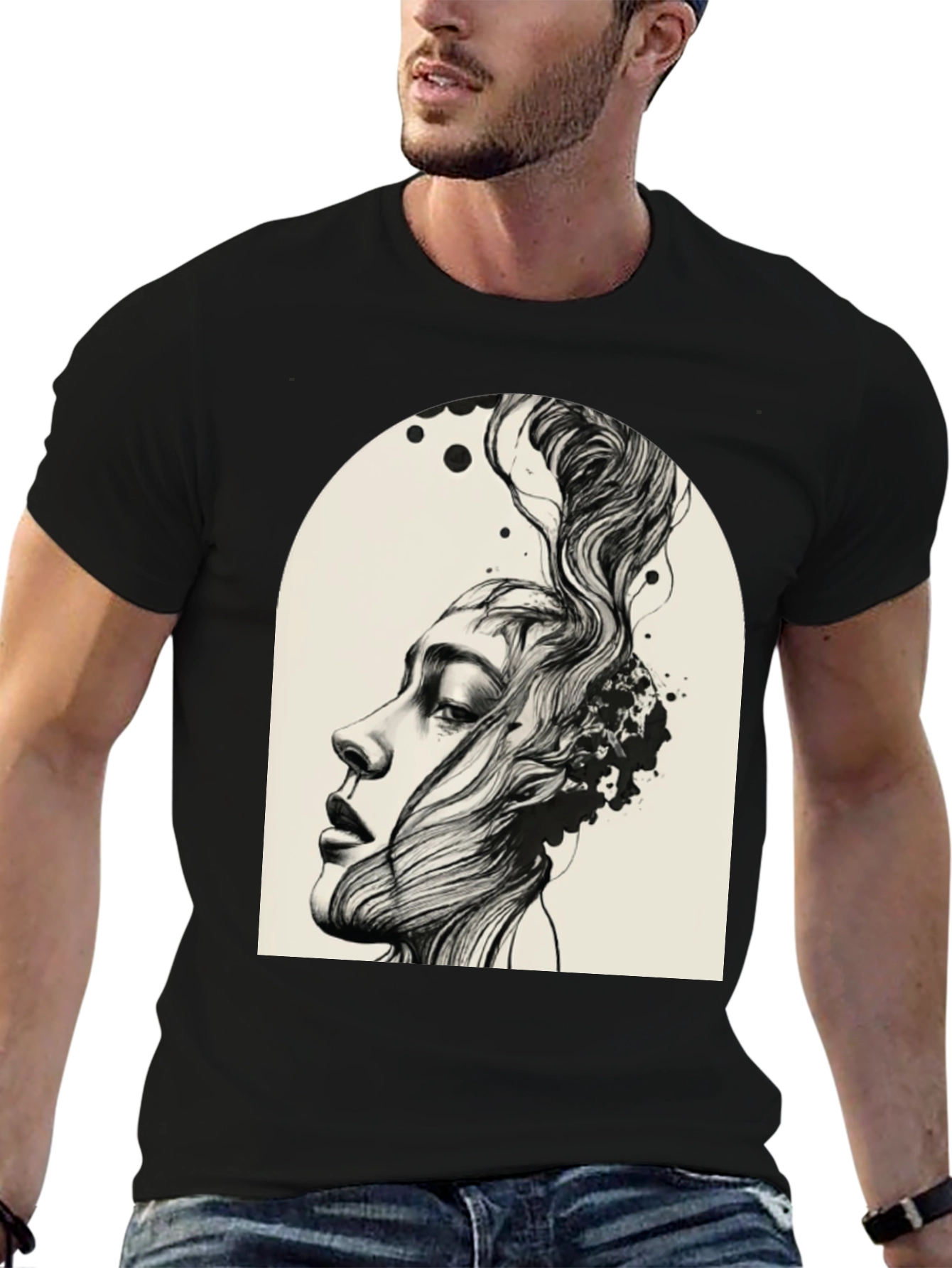 Abstract Woman Graphic Tee - Black