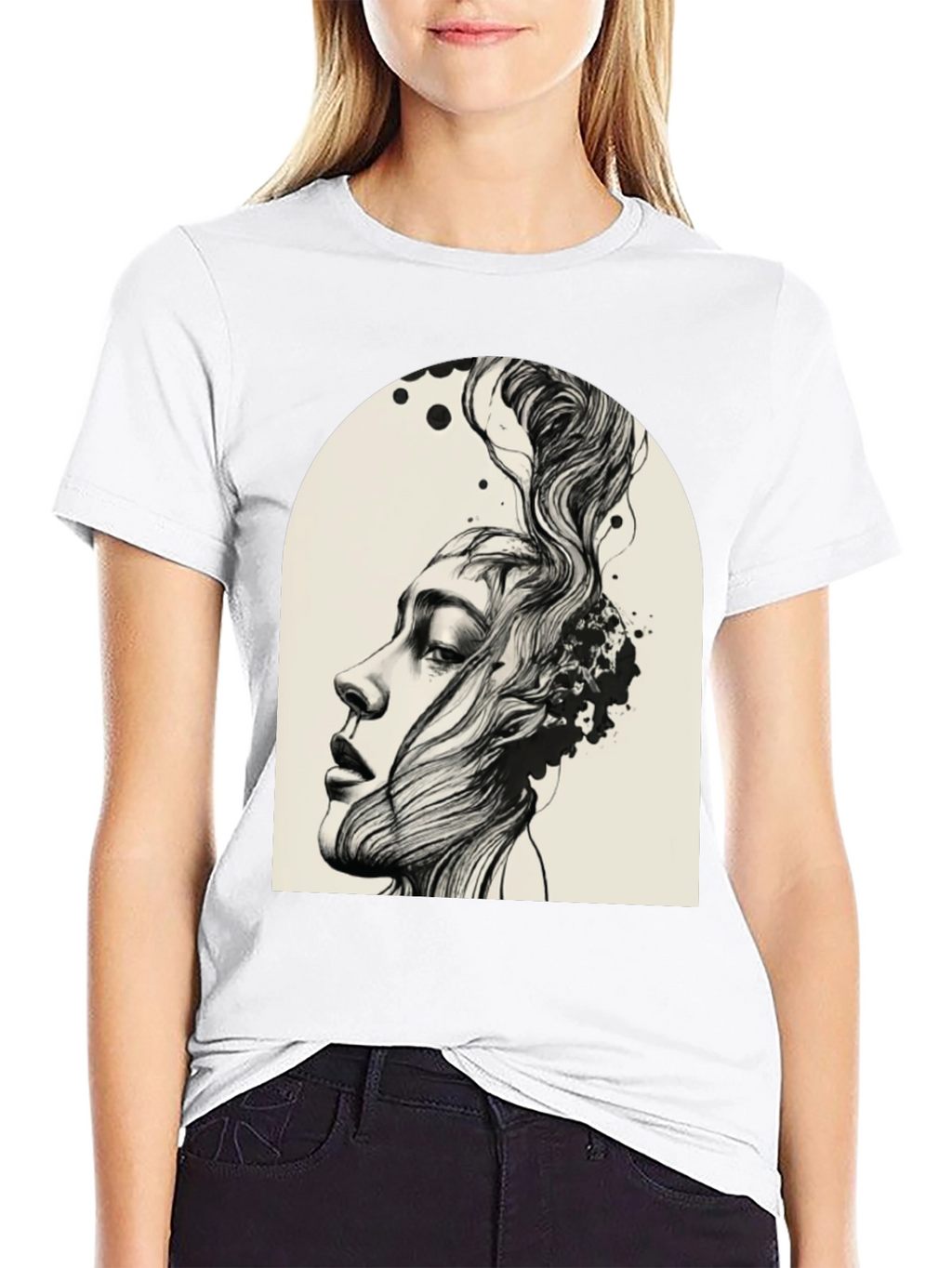 Abstract Woman Graphic Tee - Black