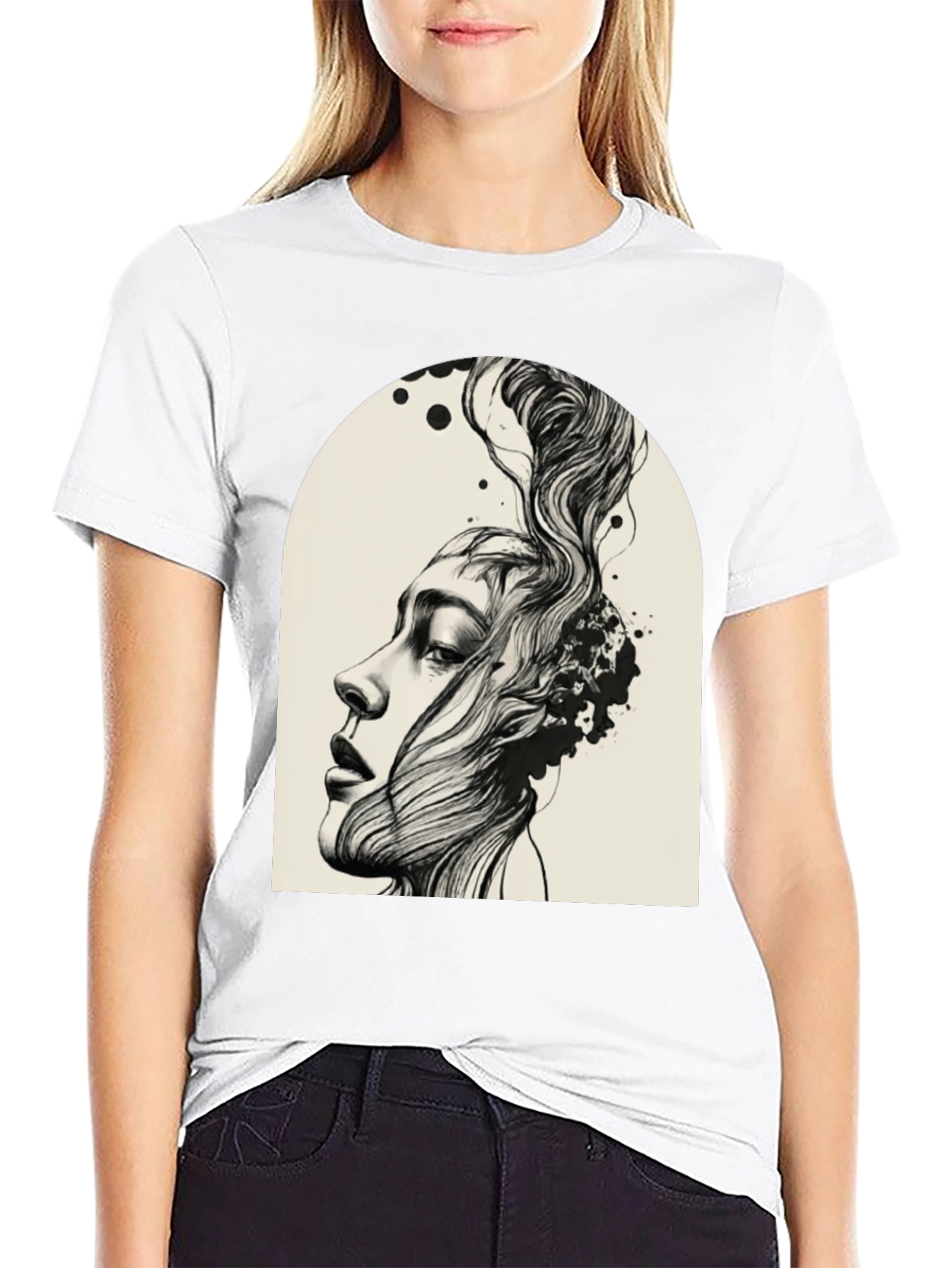 Abstract Woman Graphic Tee - Black